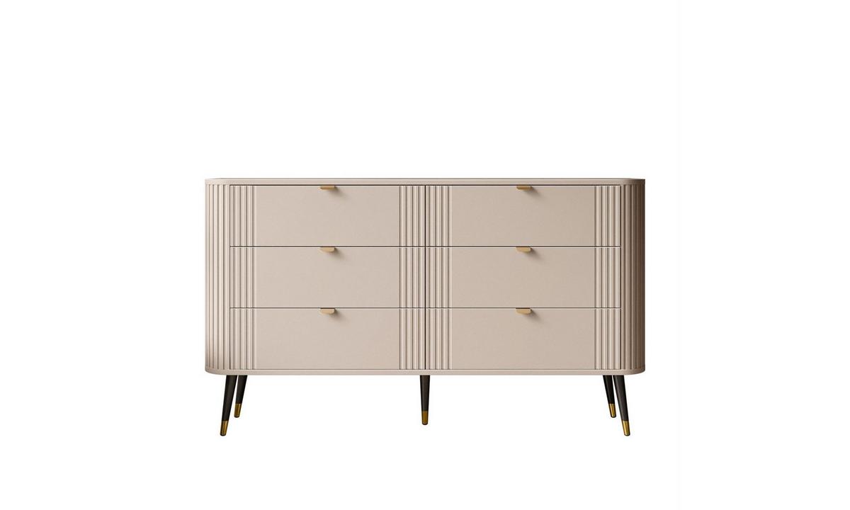 KOMMODE YVETTE 138/40/80 cm Kaschmir 6 Schubladen - Kaschmir/Goldfarben, Holzwerkstoff/Metall (138/80/40cm) - Lookway