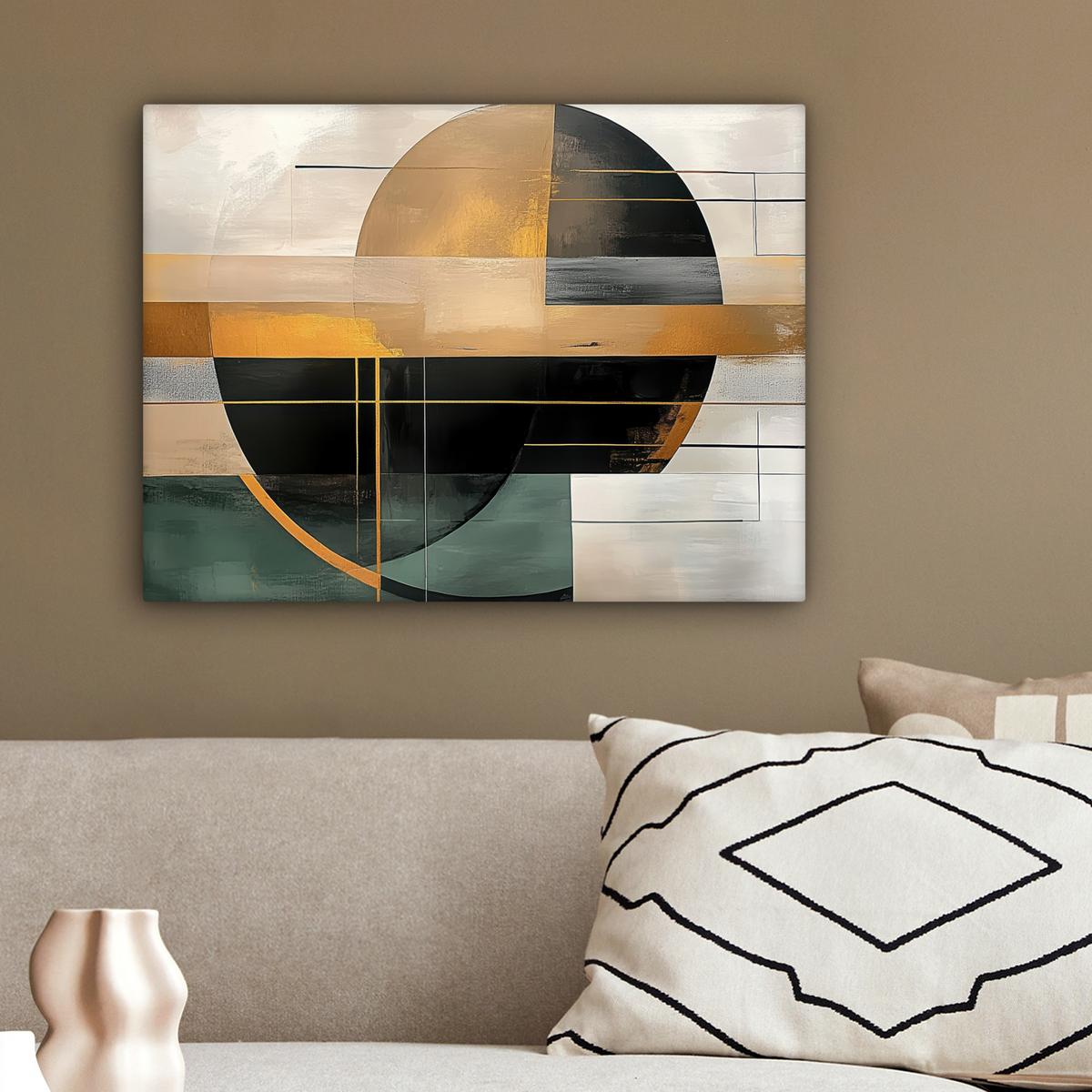 LEINWANDBILD Abstrakt - Gold - Bronze - Grün - Formen - Modern Wandbild 40x30 cm - Multicolor, Textil (40/30cm) - MuchoWow