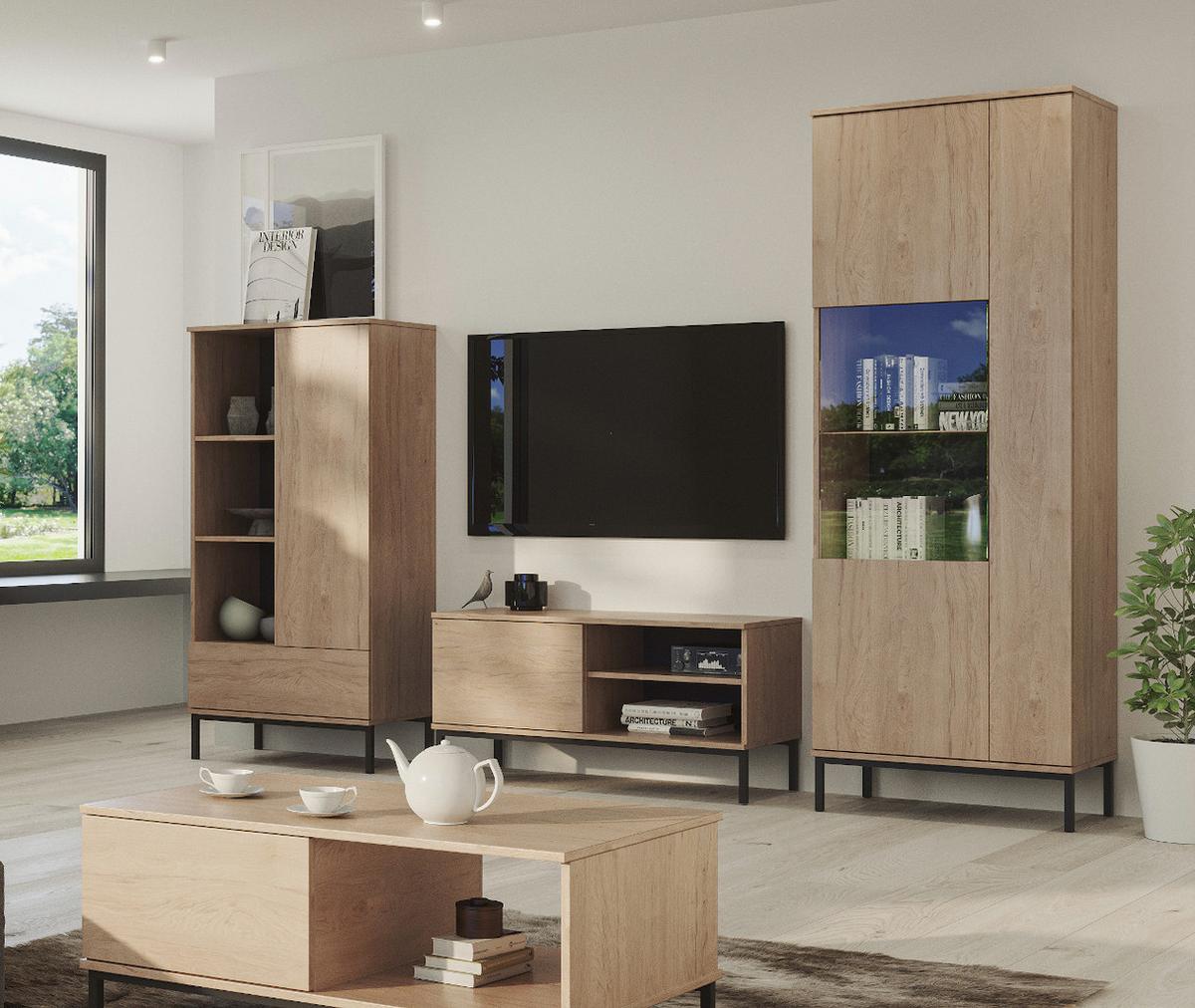 LOWBOARD Queba 2T Hellbraun 150/50/41 cm – TV Board Holzoptik modern - Hellbraun/Schwarz, Holzwerkstoff (150/50/41cm) - AX Living