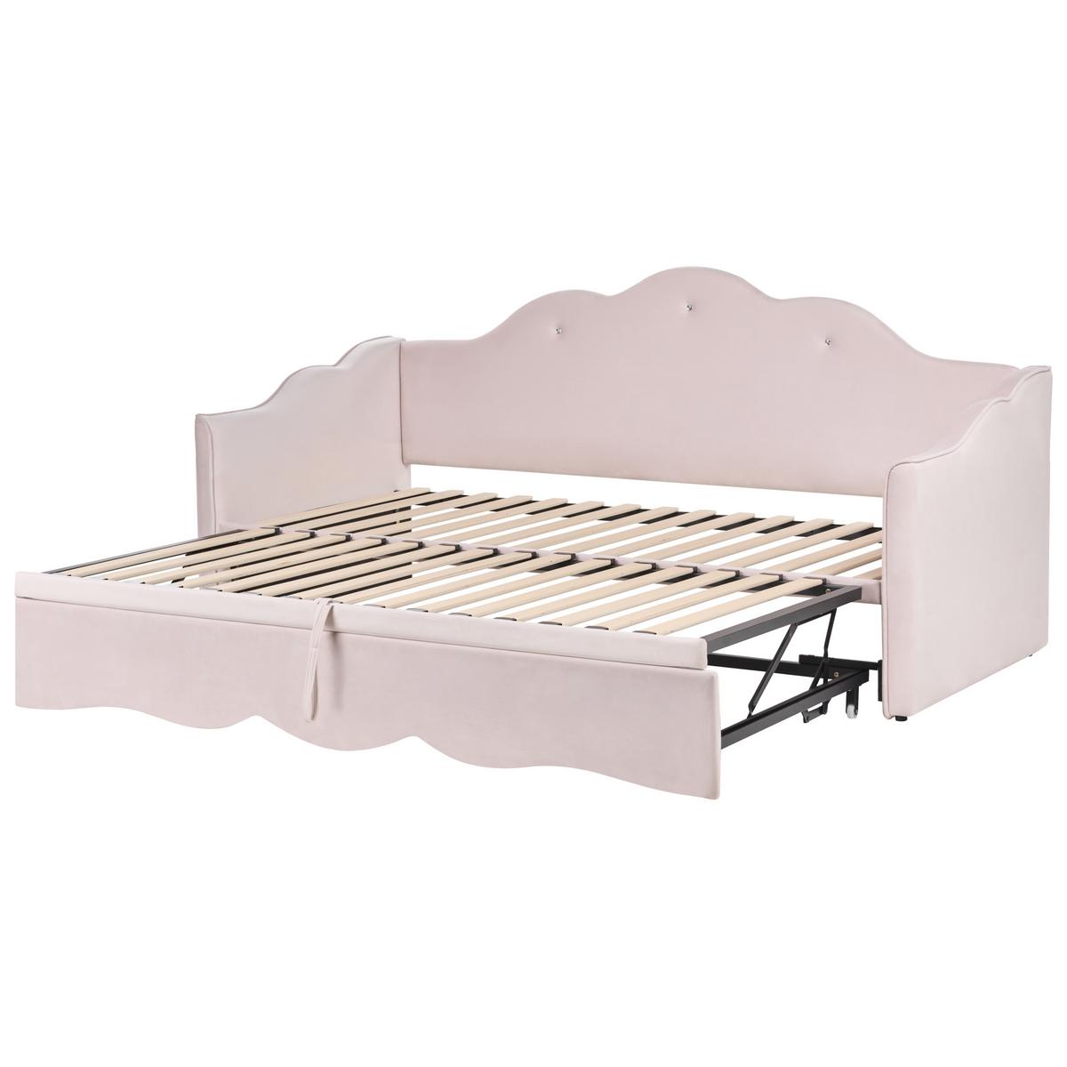 AUSZIEHBETT Samtstoff 90/200 cm Pastellrosa Lorette - Pink, Textil (90/200cm) - Beliani