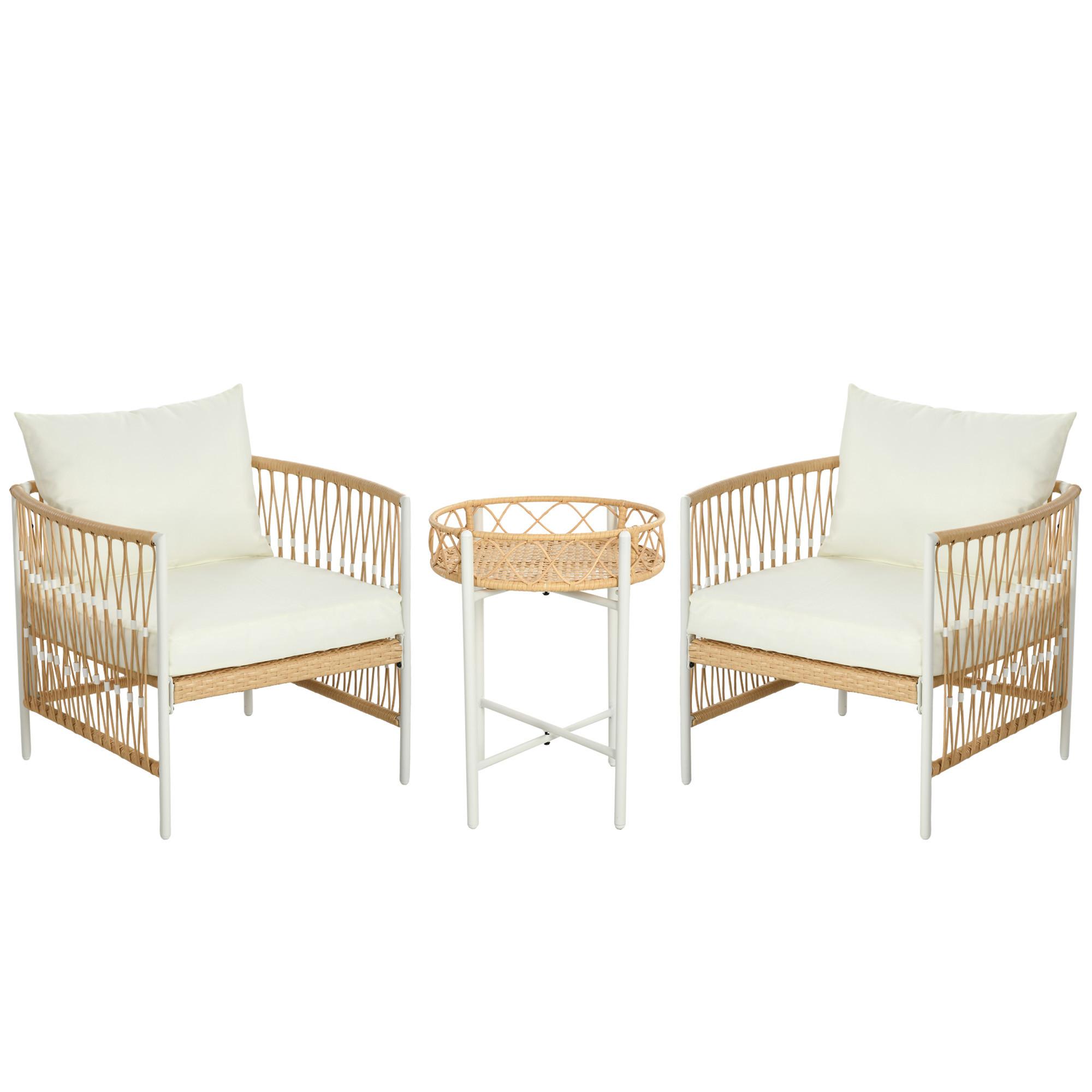 GARTENGARNITUR mit 2 Gartenstühle, 3er-Set Rattan Gartenmöbel-Set, Gelb+Creme - Gelb, Kunststoff - Outsunny