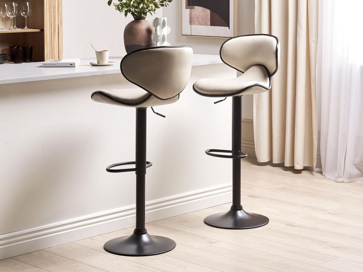 BARHOCKER 2er-Set Kunstleder hellbeige/schwarz höhenverstellbar Conway - Beige/Schwarz, Kunststoff (46/87/50cm) - Beliani
