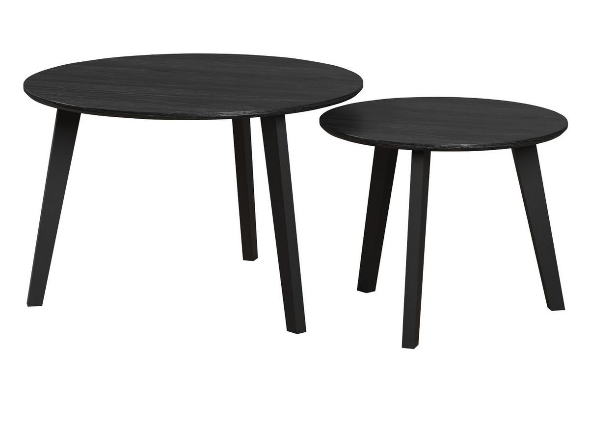 COUCHTISCH 2er Set Esche schwarz, 2x Beistelltisch rund - Schwarz, Holzwerkstoff (50/50/39cm) - Top.Furn
