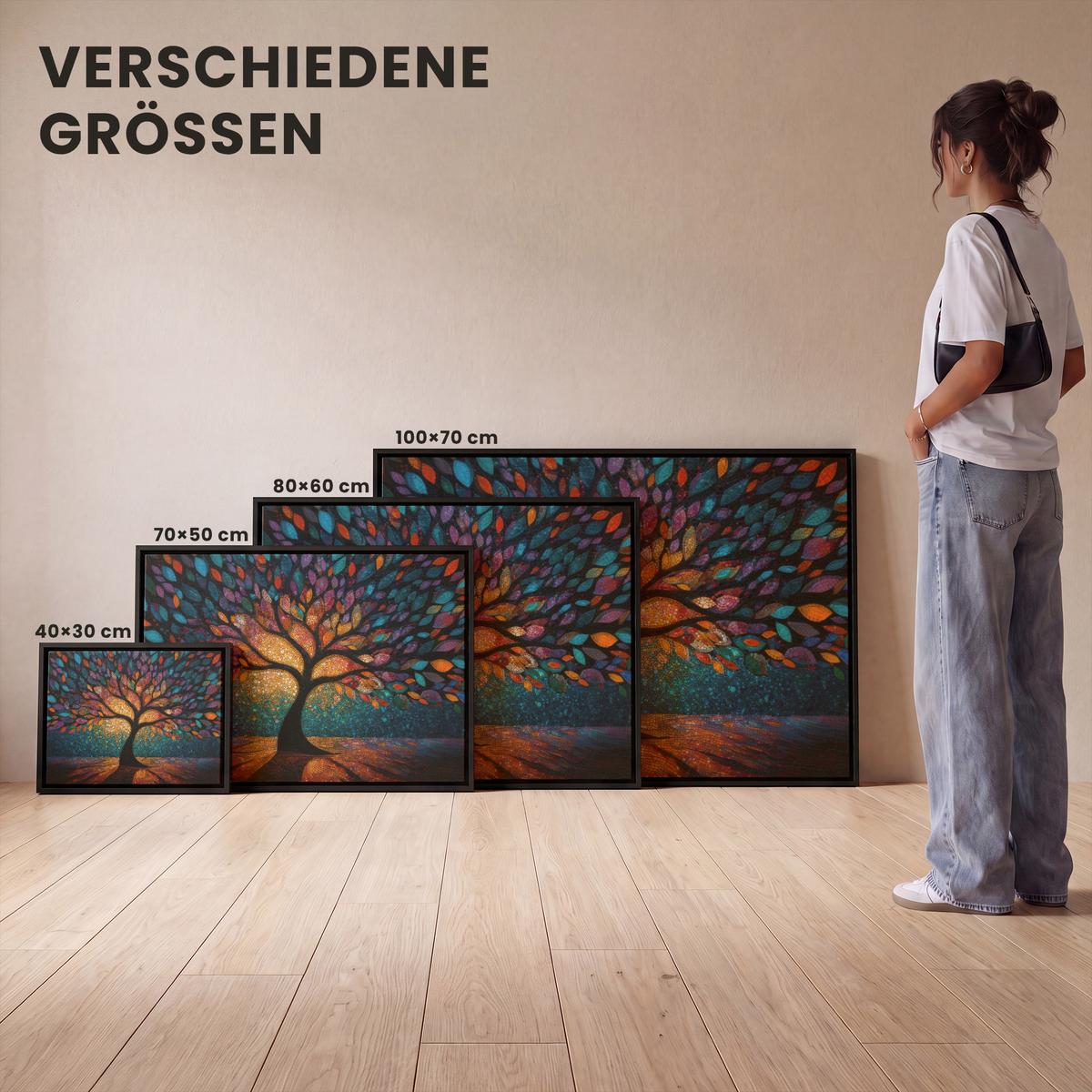 LEINWAND Bilder mit Rahmen - Mosaik - Bunt - Baum - Äste - 40x30 - Multicolor, Textil (40/30cm) - MuchoWow