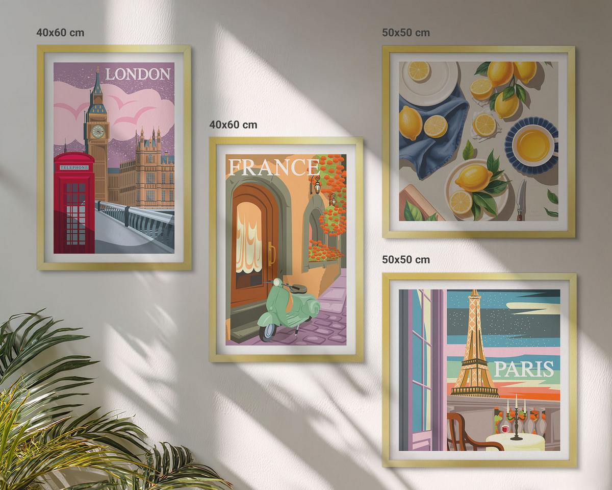BILDER SET 4er Set - 50x50 cm & 40x60 cm Goldrahmen - Stadtansichten Paris London Frankreich - Goldfarben, Kunststoff (50/50cm) - TULUP
