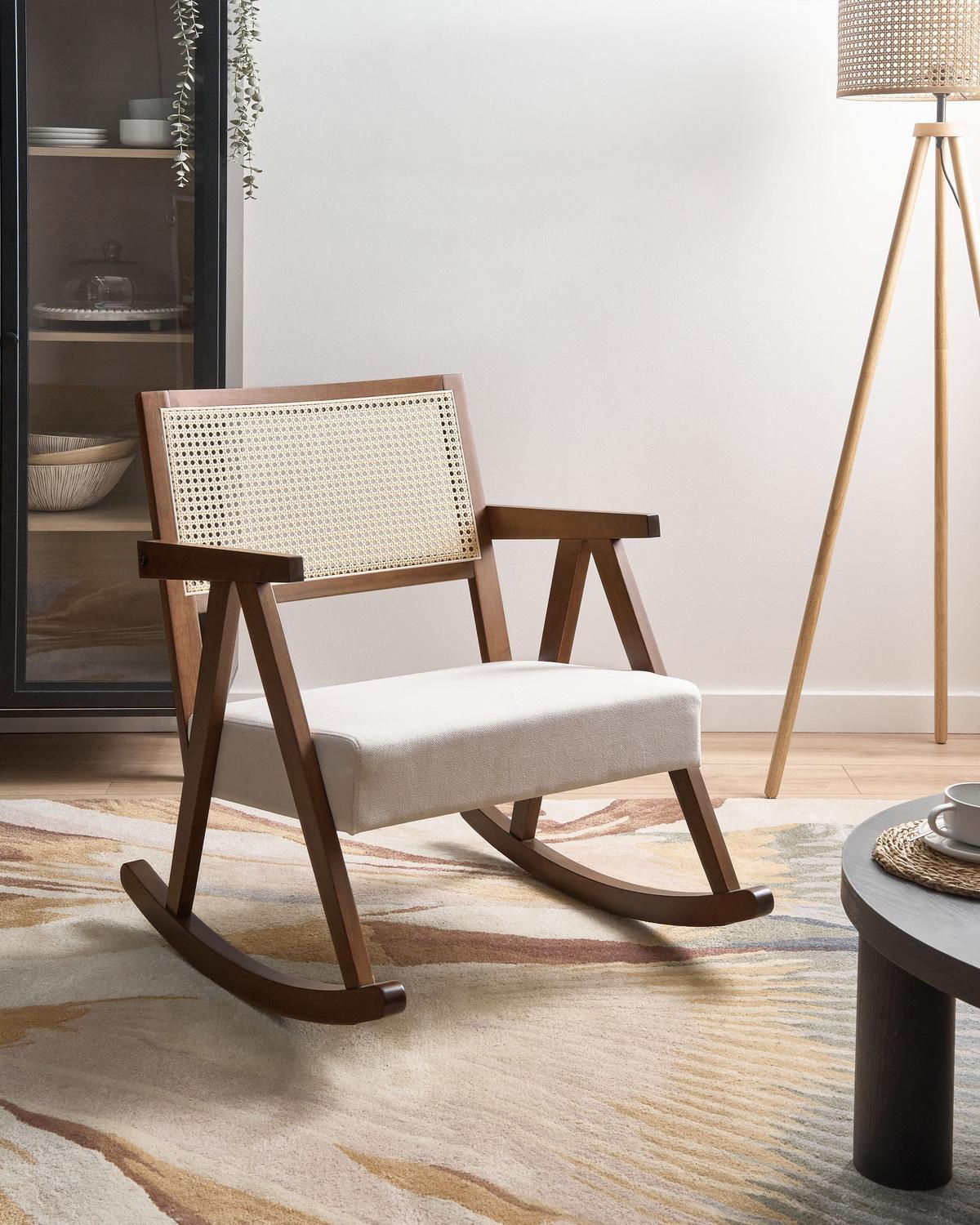 SCHAUKELSESSEL Holz Braun/Hellbeige Rya - Beige/Braun, Textil (65/79/78cm) - Beliani