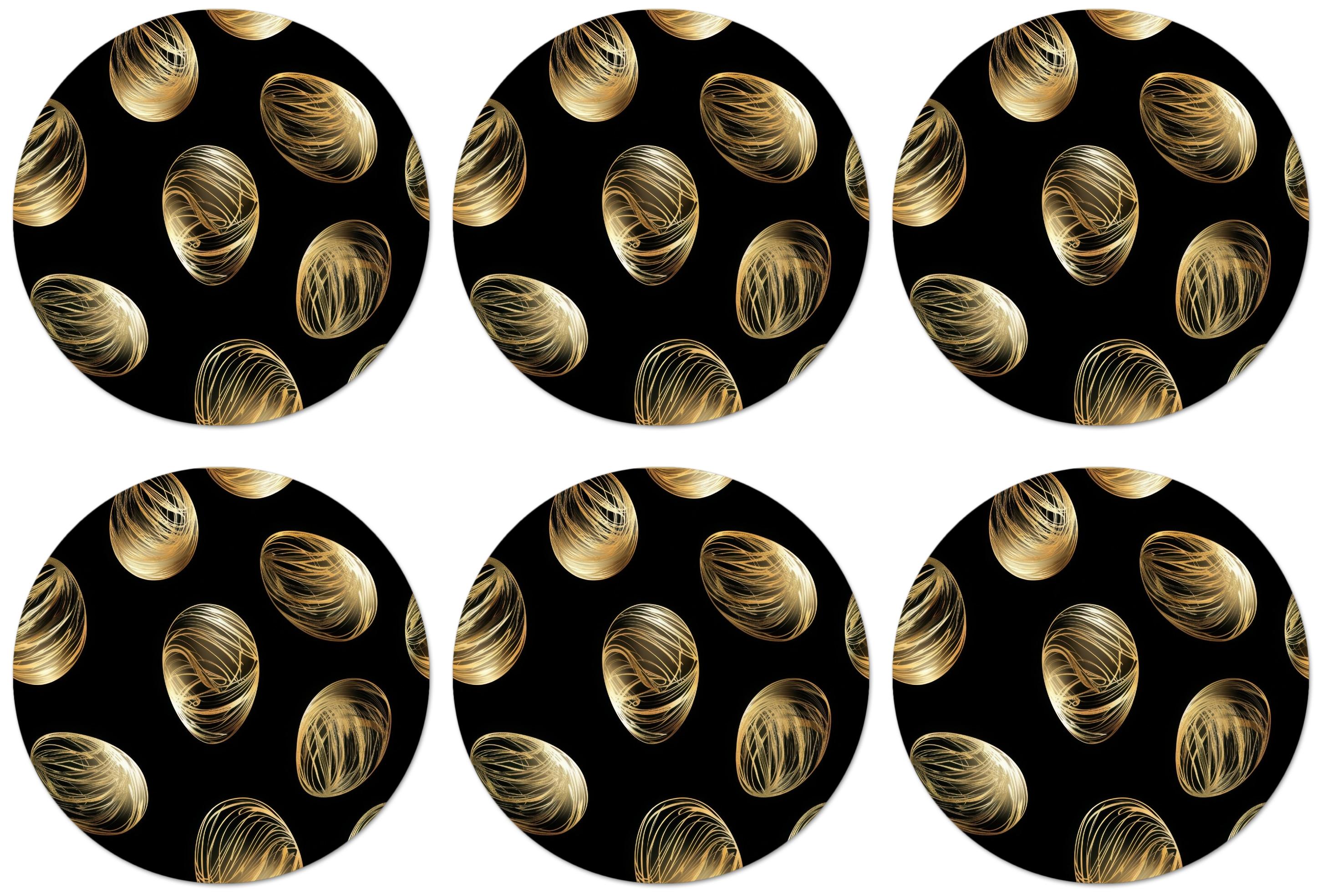 GLASUNTERSETZER Eier - Gold - Muster Tischset für Gläser 10x10 cm - Schwarz, Naturmaterialien (10/0.2cm) - MuchoWow