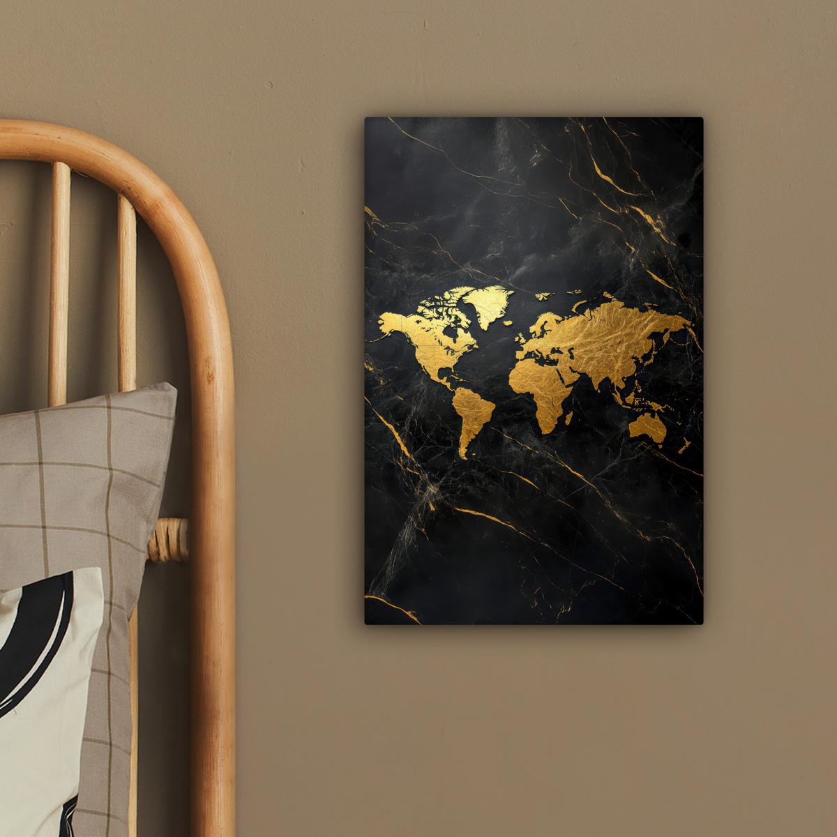 LEINWANDBILD Weltkarte - Gold - Marmor Deko Wohnzimmer 20x30 cm - Goldfarben, Textil (20/30cm) - MuchoWow