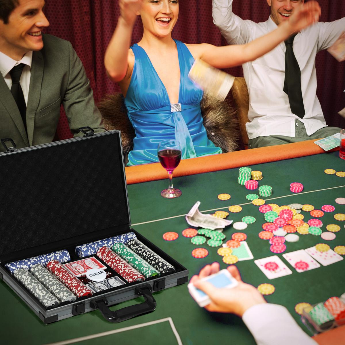 POKERKOFFER mit 400 Chips 11,5 Gramm 2 Kartendecks 5 Würfeln - Grau, Kunststoff (28/39.5cm) - SPORTNOW