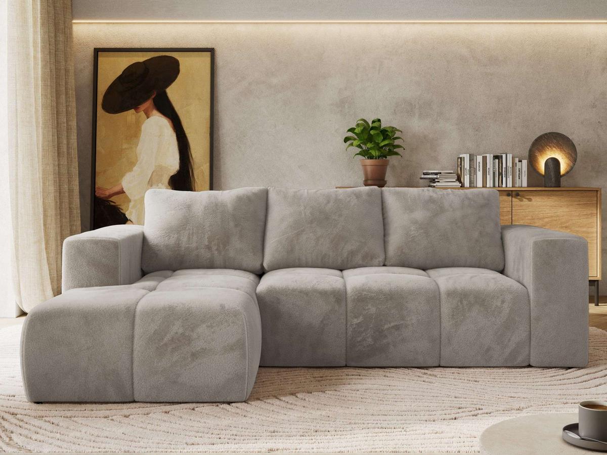 ECKSOFA MONIVA Hellgrau Plüsch - Links - Hellgrau/Schwarz, Kunststoff/Textil (164/266cm) - MKS