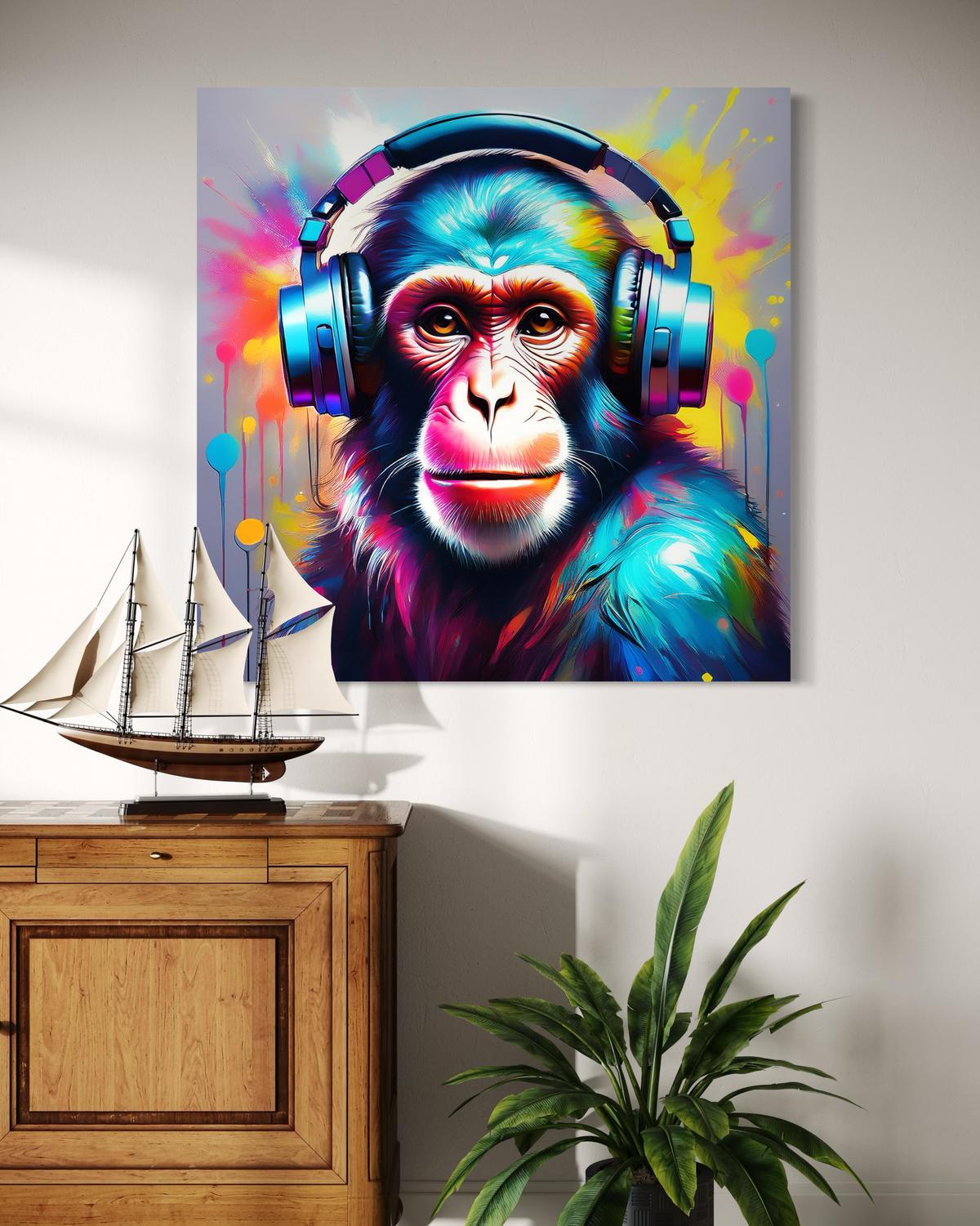 WANDBILD affe dj pop art - Multicolor, Textil (40/40cm) - Feeby