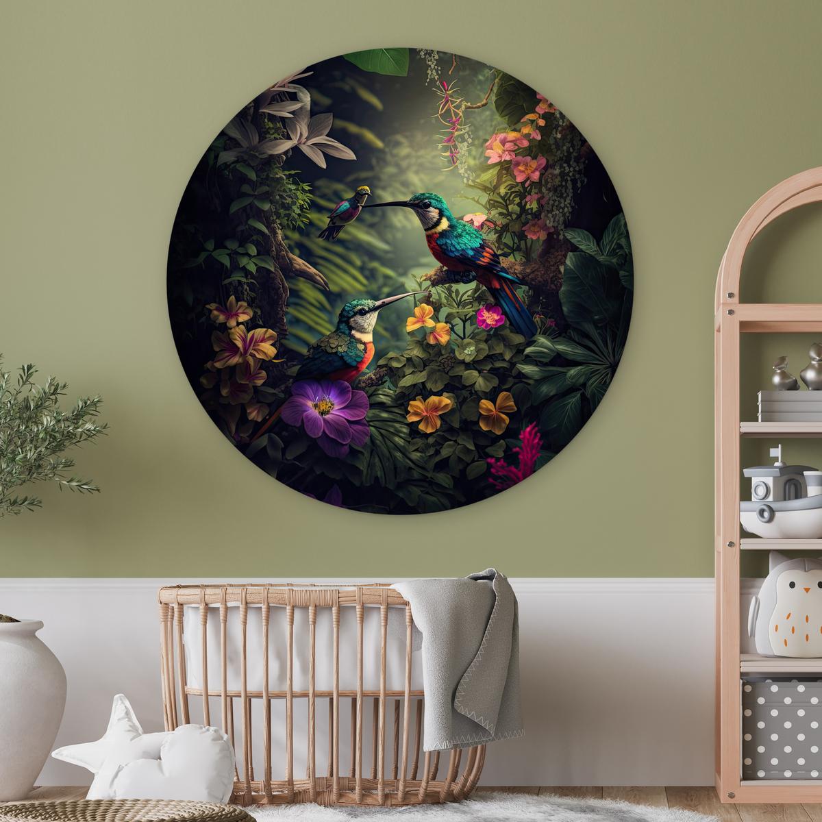 WANDBILD Blumen - Vogel - Dschungel - Pflanzen Deko Groß 150x150 cm - Petrol, Kunststoff (150/150cm) - MuchoWow