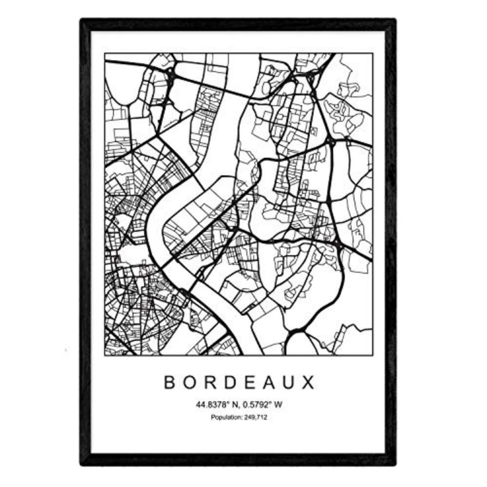 POSTER Bordeaux Stadtkarte – Nordisch A4 Rahmenlos - Klar, Papier (29.7/5/21cm) - Nacnic