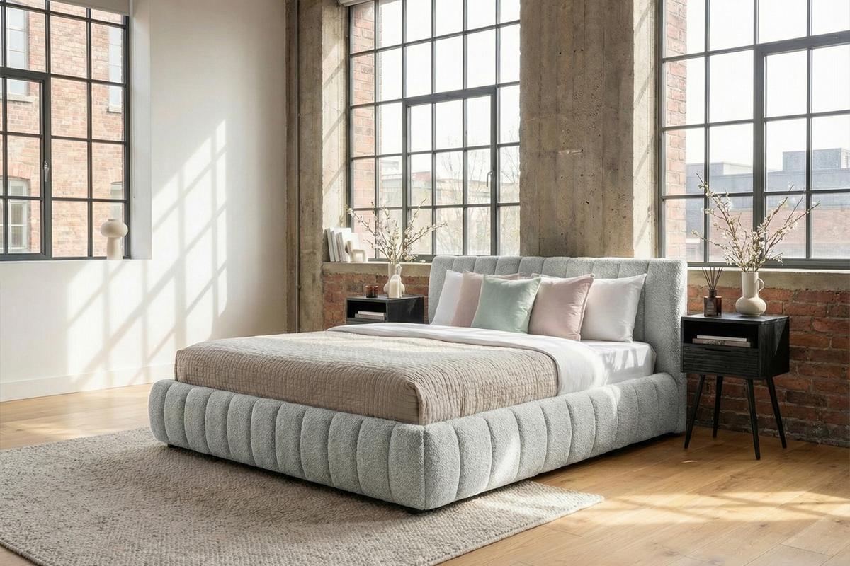 POLSTERBETT ALIOTTA Grau Bouclé - Grau, Textil (180/200cm) - KAWOLA