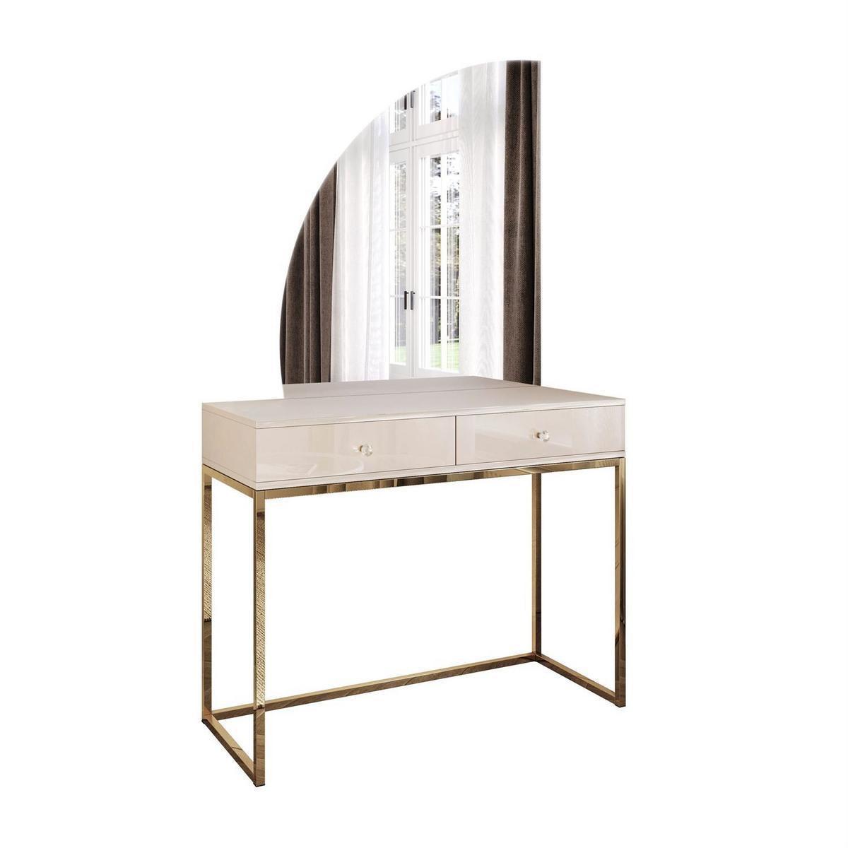SCHMINKTISCH QUINNIE KASCHMIR mit LED-Spiegel gold Chrom links Griff Kristall - Kaschmir/Goldfarben, Holzwerkstoff (100/175/42cm) - Lookway