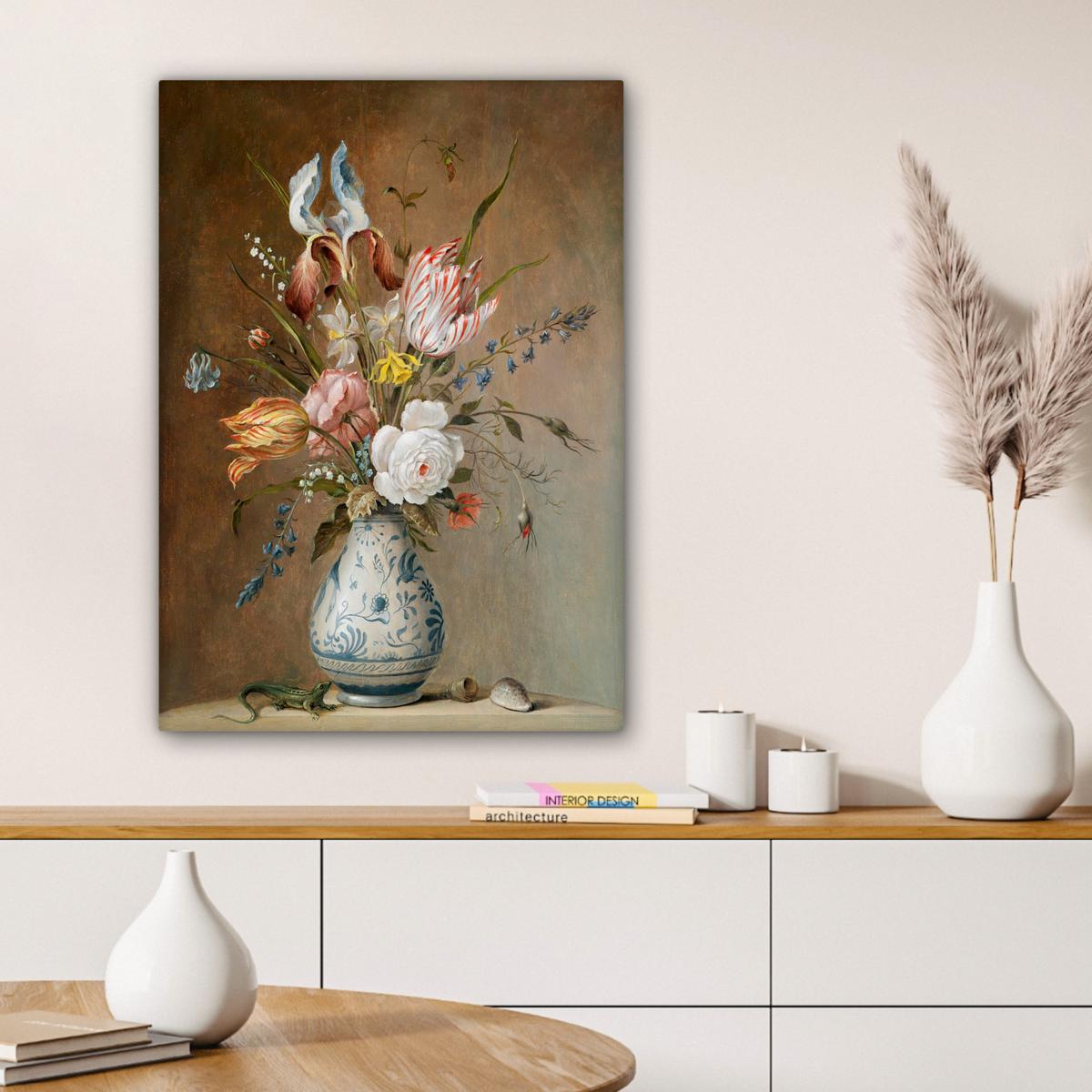 LEINWANDBILD Alte Meister - Blumen - Balthasar van der Ast Wandbild Wohnzimmer 60x80 cm - Hellbraun, Textil (60/80cm) - MuchoWow