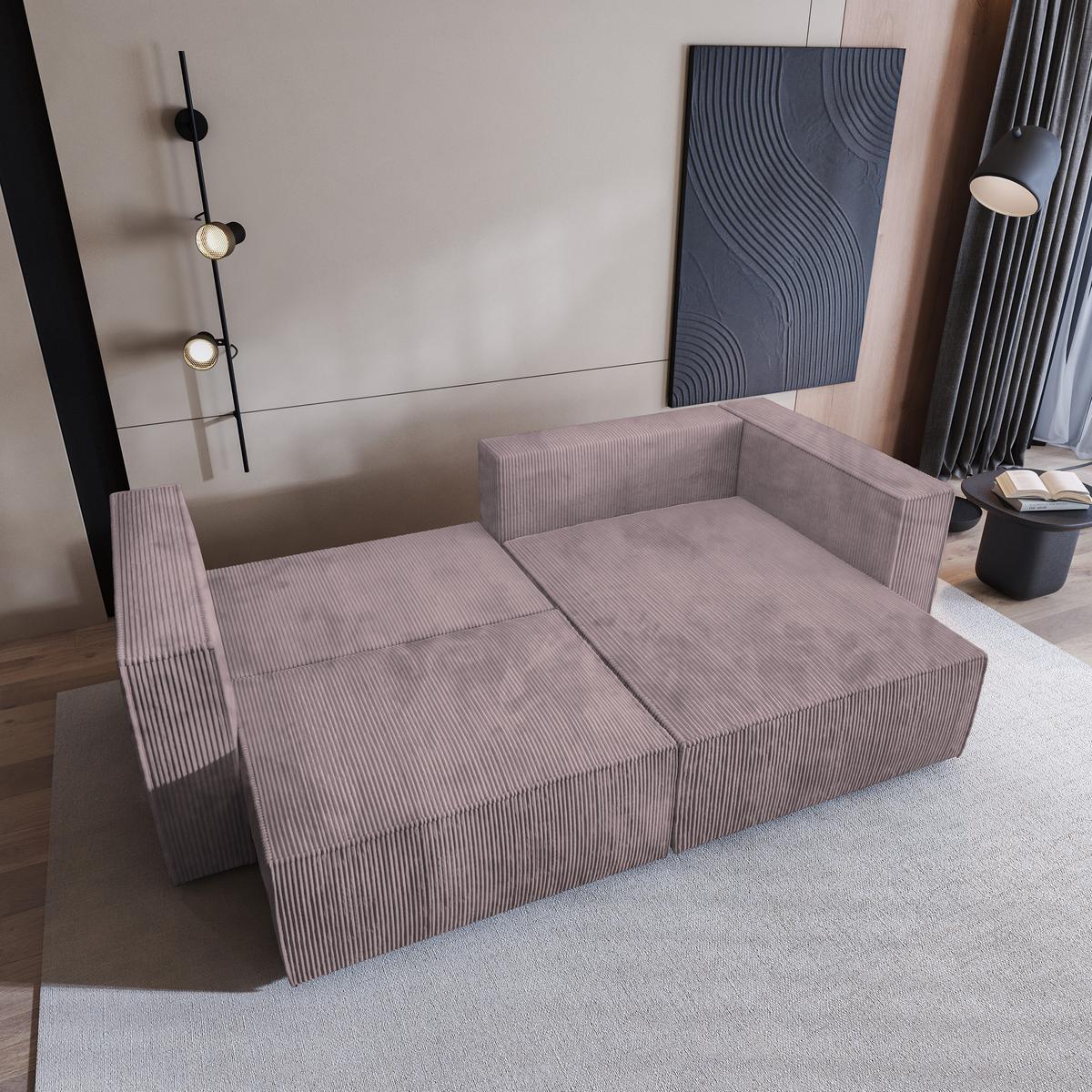 ECKSOFA NERIO P Lila Kordstoff mit Schlaffunktion - Lila/Grau, Holz/Kunststoff (245/148cm) - MASSENO