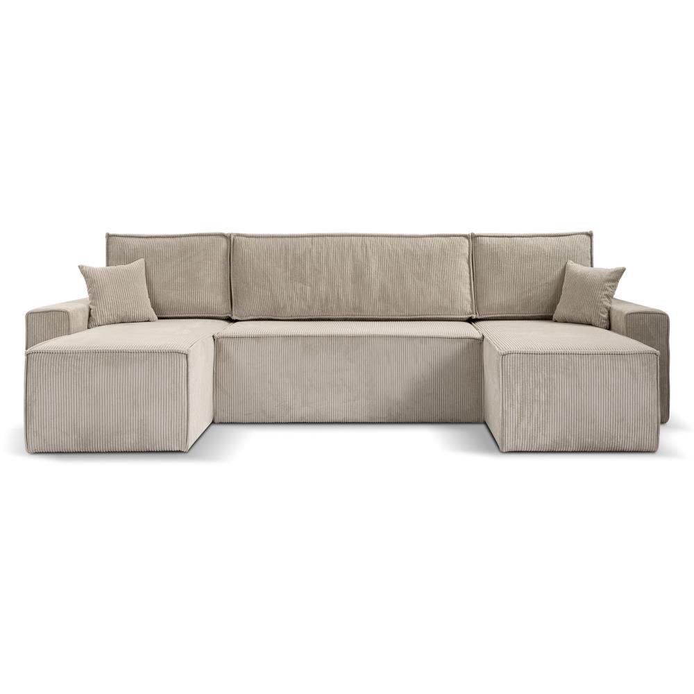 WOHNLANDSCHAFT Hektor U mit Schlaffunktion, 318 cm, beige - Beige/Schwarz, Kunststoff/Textil (318/94/152cm) - Beautysofa