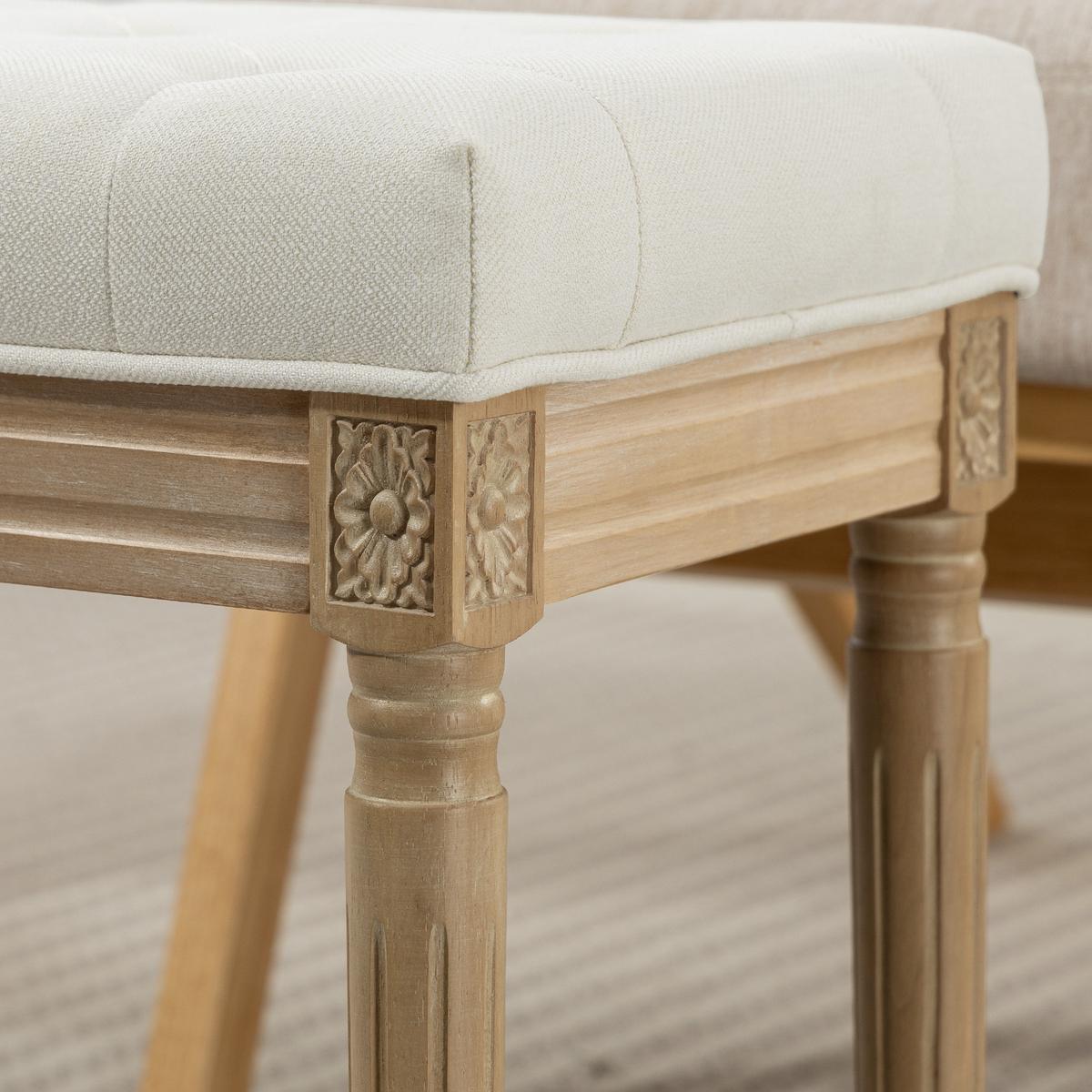 SITZHOCKER Polyester Gummiholz Beige - Beige/Naturfarben, Textil (32/46.5/42cm) - HOMCOM