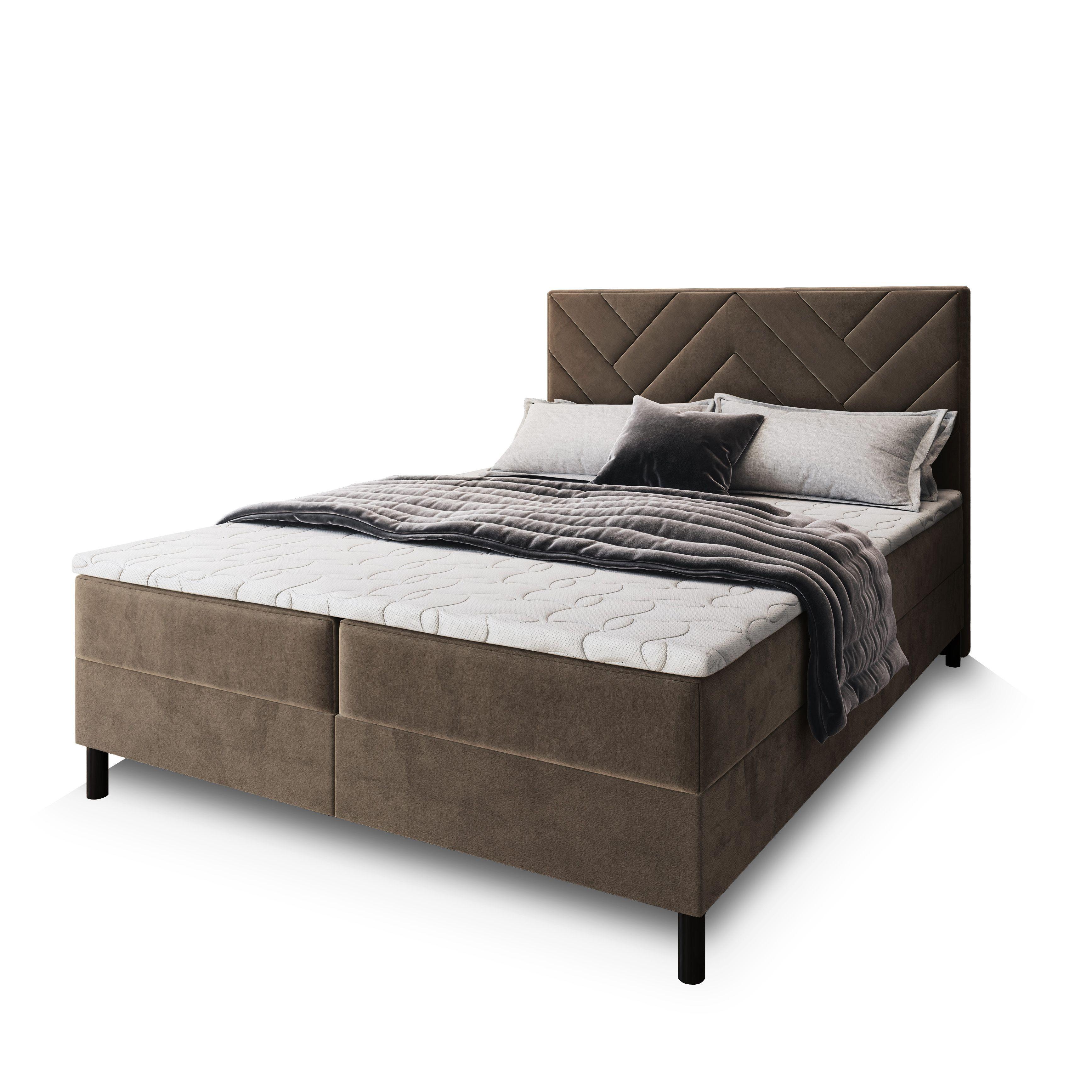 BOXBETT ROKIS 180x200 cm mit Matratze und Topper - Beige - Beige, Holz (180/200cm) - MASSENO