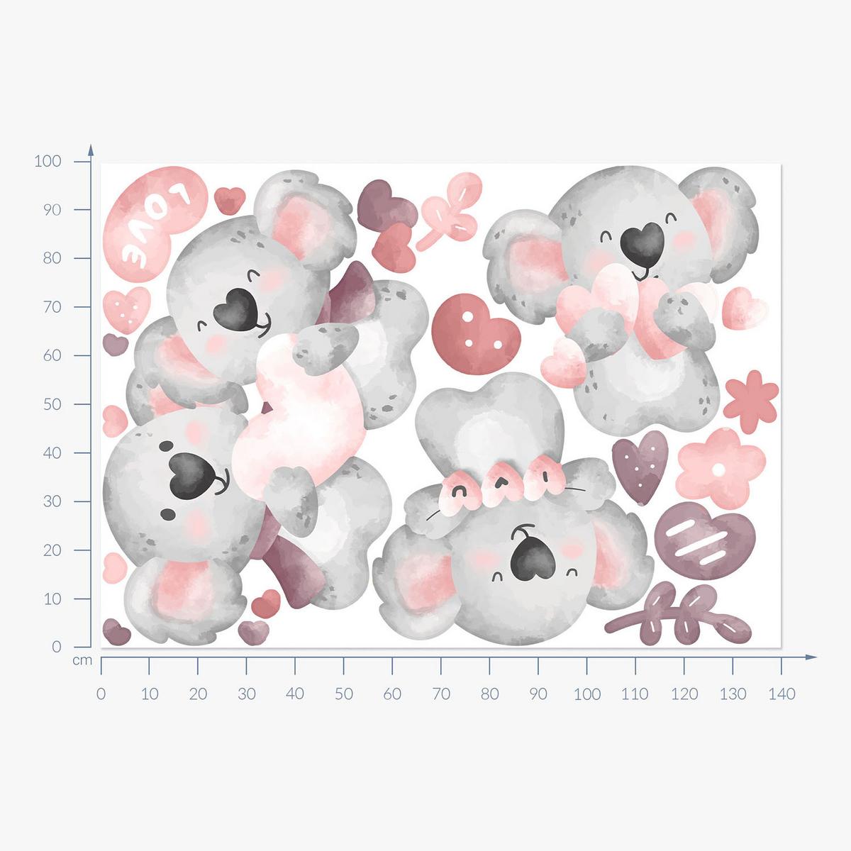 WANDAUFKLEBER 100x141cm - Pastellfarbene Koalas - Multicolor, Kunststoff (100/141/0.1cm) - Wallfluent