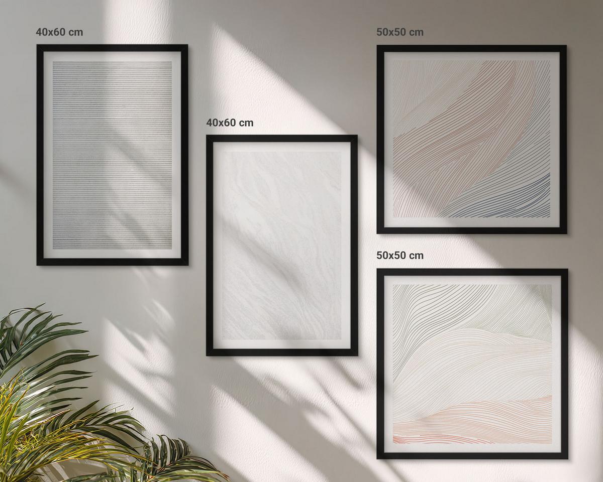 BILDER SET 4er Set - 50x50 cm & 40x60 cm Schwarzer Rahmen - Leuchtende Strukturen, Sandmuster - Schwarz, Kunststoff (50/50cm) - TULUP