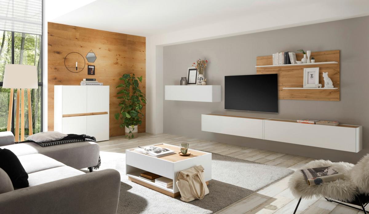 HIGHBOARD weiß, Eiche Wotan 100 x 120 cm, hohe Kommode 4-türig - Eiche Wotan/Schwarz, Holz/Holzwerkstoff (100/120/40cm) - Furn.Design