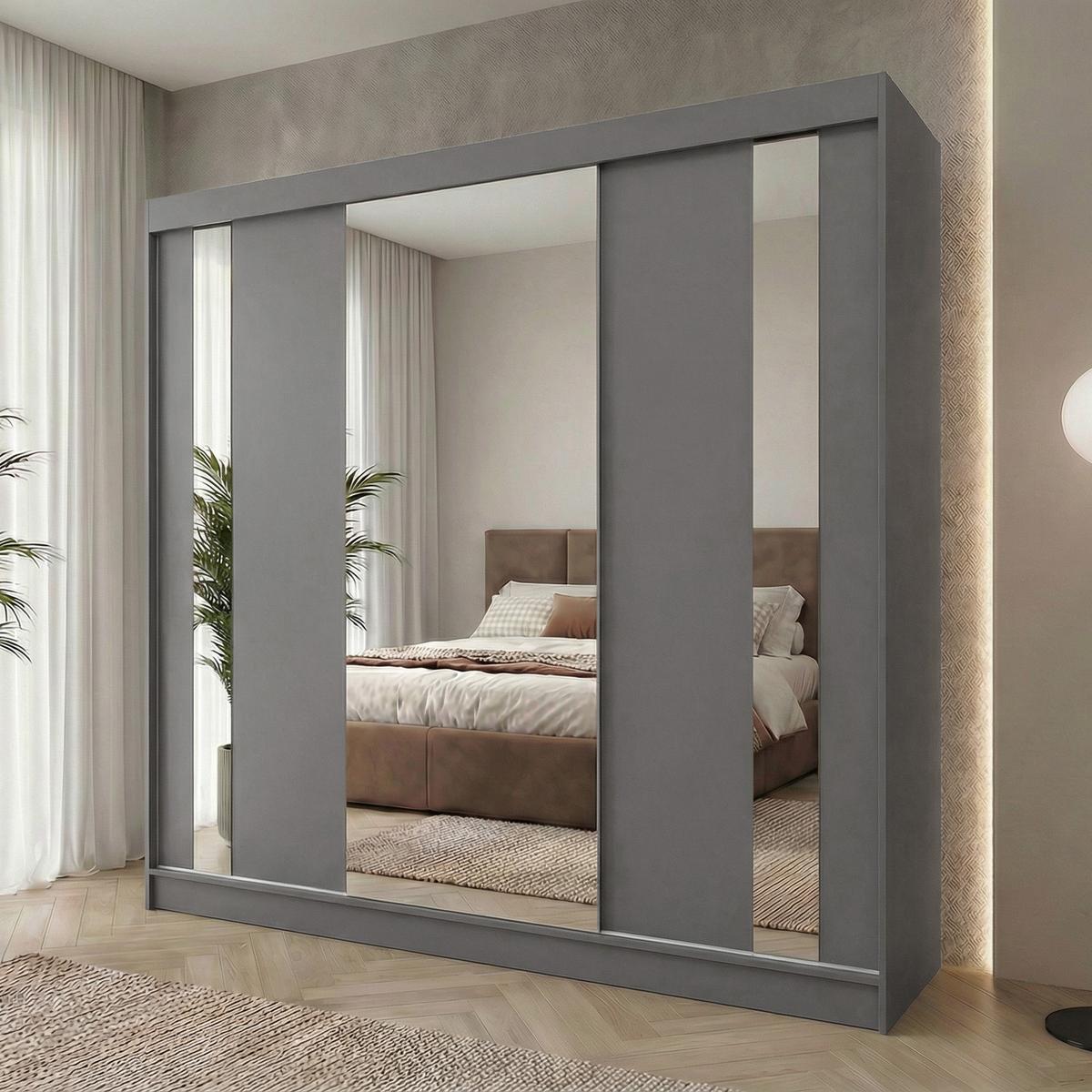 SCHWEBETÜRENSCHRANK Gaja 240/216/61 graphit mit Spiegel - Graphitfarben, Holzwerkstoff (240/216/61cm) - Beautysofa