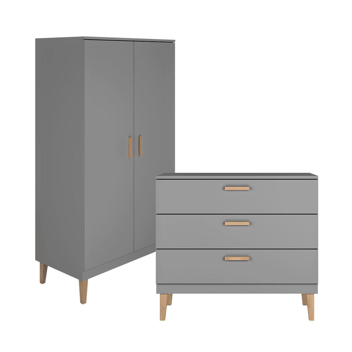 BABYZIMMER 2-teilig Kubi Grau - Grau, Holzwerkstoff (100/47/90cm) - Petits-meubles