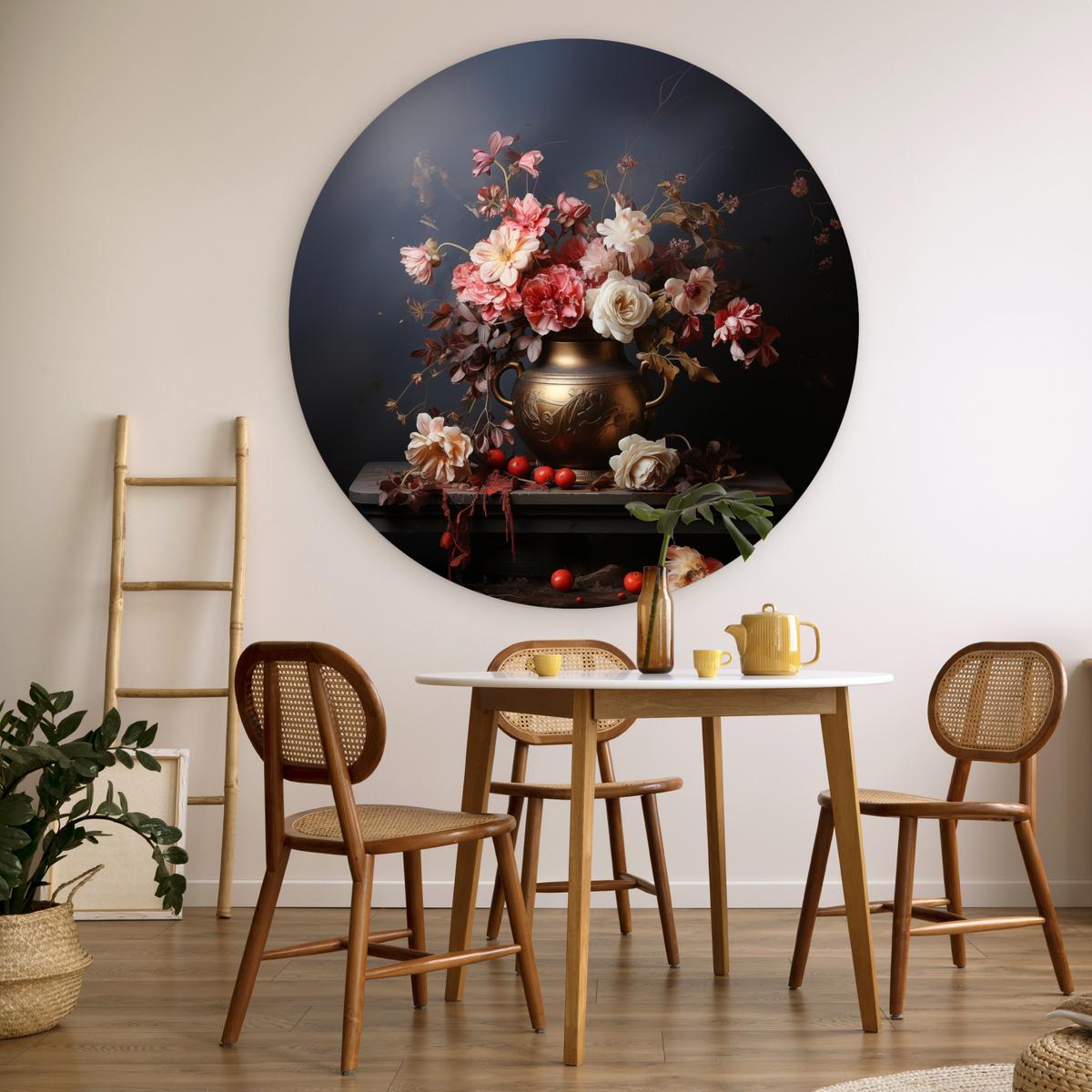 WANDBILD Stilleben - Blumen - Rosen - Blumenstrauß - Vase Deko Groß 150x150 cm - Dunkelbraun, Kunststoff (150/150cm) - MuchoWow
