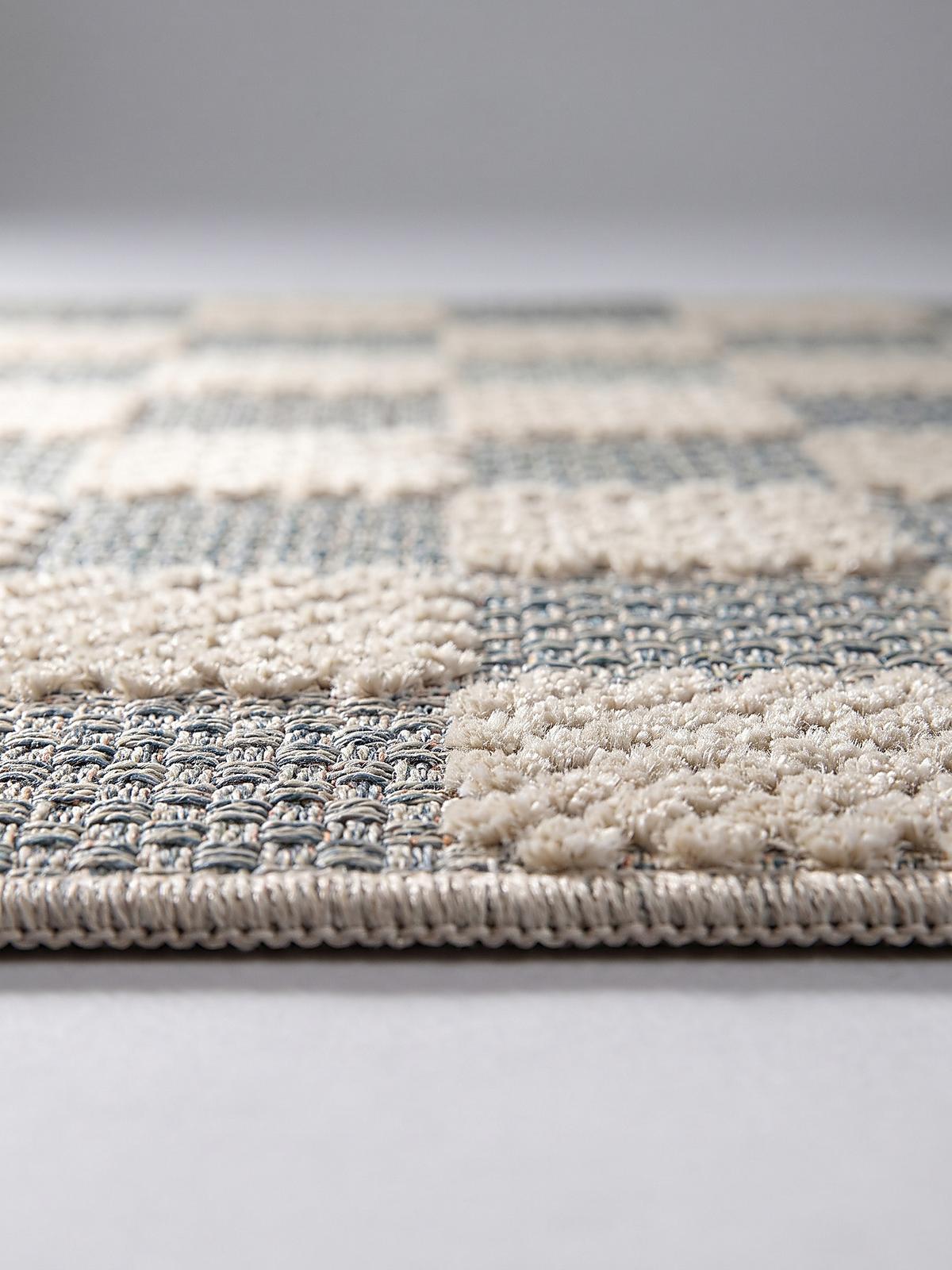 TEPPICHLÄUFER waschbar AFTON, Schachbrettmuster, Natur-Blau, 80 x 230 cm - Beige, Textil (80/230cm) - KADIMA DESIGN