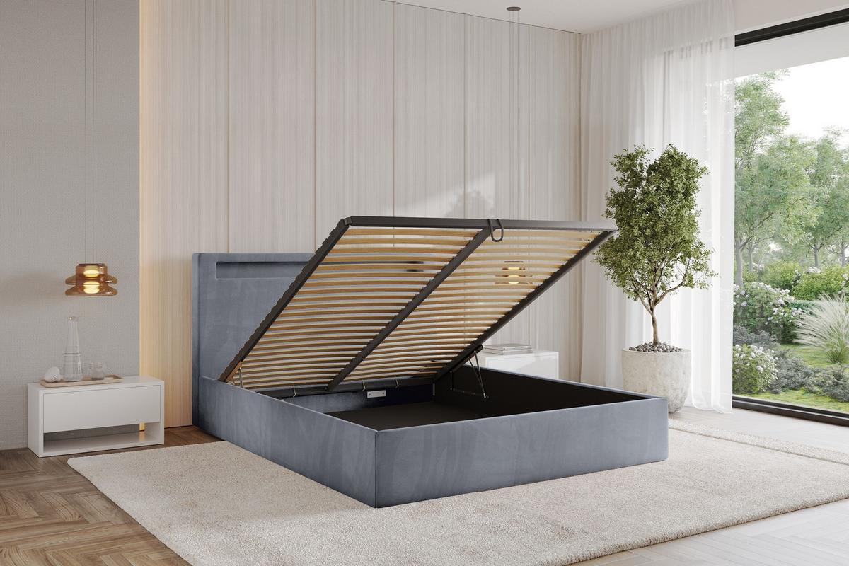 POLSTERBETT mit Bettkasten und Lattenrost, Boxbett ohne Matratze - GOLA 140x200 Grau - Grau, Holzwerkstoff/Textil (140/200cm) - ALTDECOR