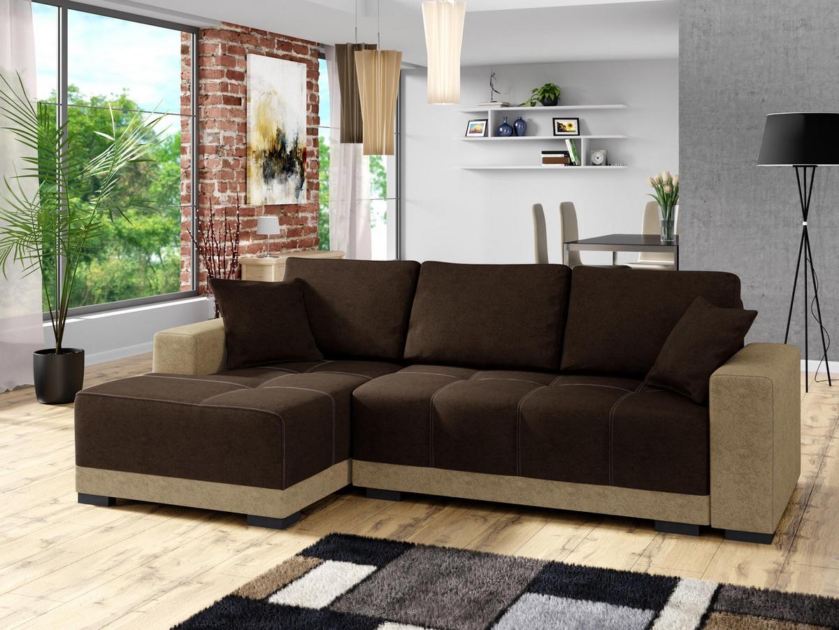 ECKSOFA Dallas, Seite: Links - Beige/Schwarz, Holz/Textil (240/140cm) - MIRJAN24