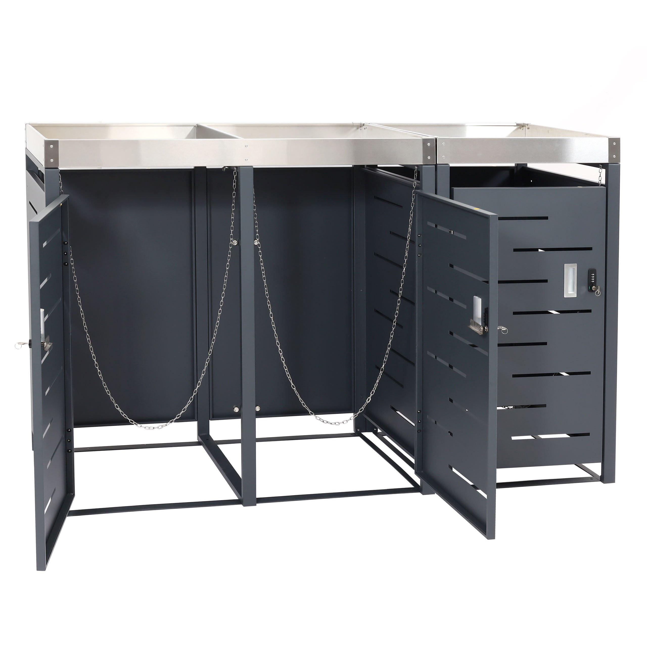 3ER-MÜLLTONNENVERKLEIDUNG H40B rechteckig Anthrazit - Anthrazit, Metall (175/110/62cm) - MCW