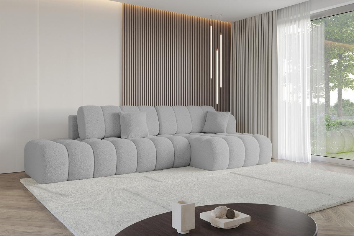ECKSOFA mit Schlaffunktion Ottomane RECHTS OLEA-L2 321x164x75 Hellgrau Bouclé - Hellgrau/Schwarz, Holzwerkstoff/Kunststoff (164/321cm) - ALTDECOR