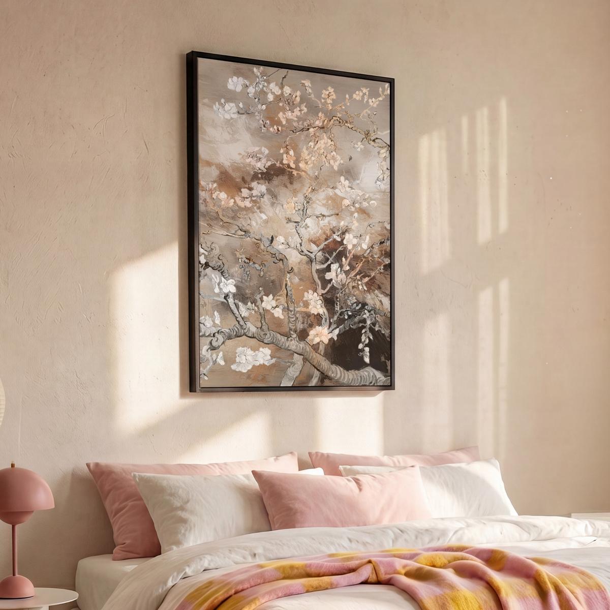 LEINWAND Bilder mit Rahmen - Mandelblüte - Kunst - Van Gogh - Beige - Abstrakt - 80x120 - Braun, Textil (80/120cm) - MuchoWow