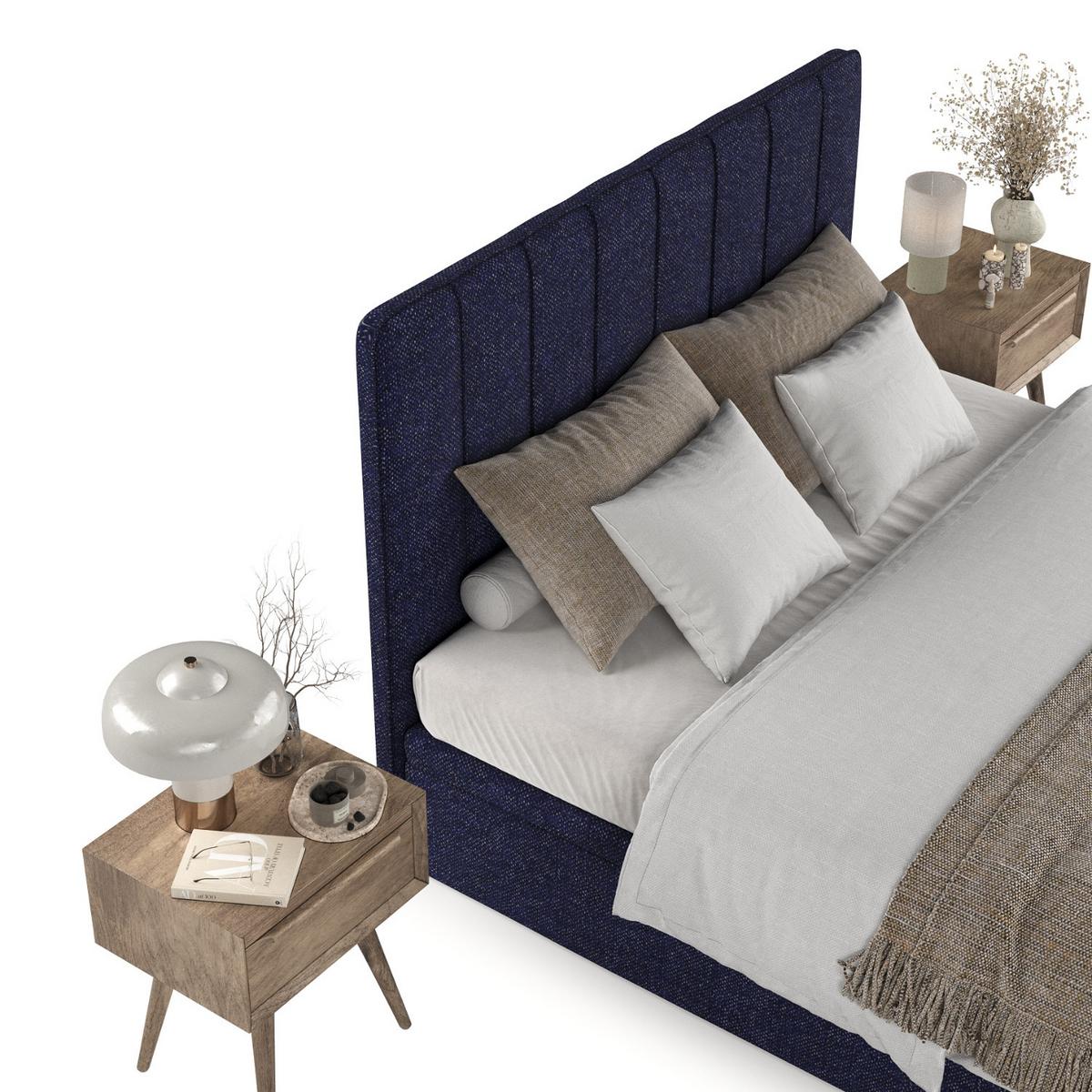 POLSTERBETT Vienna mit Stauraum 140/200 cm Marineblau im Alta Stoff - Schwarz/Dunkelblau, Holz/Holzwerkstoff (140/200cm) - AltaBeds