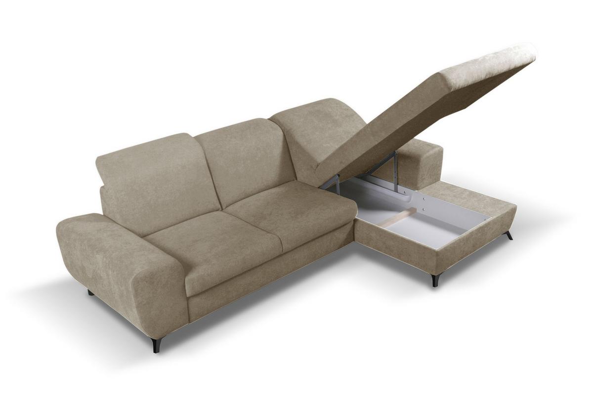 ECKSOFA LUCE R-S Beige Plüsch-Stoff mit Schlaffunktion - Beige, Holz (279/172cm) - MASSENO