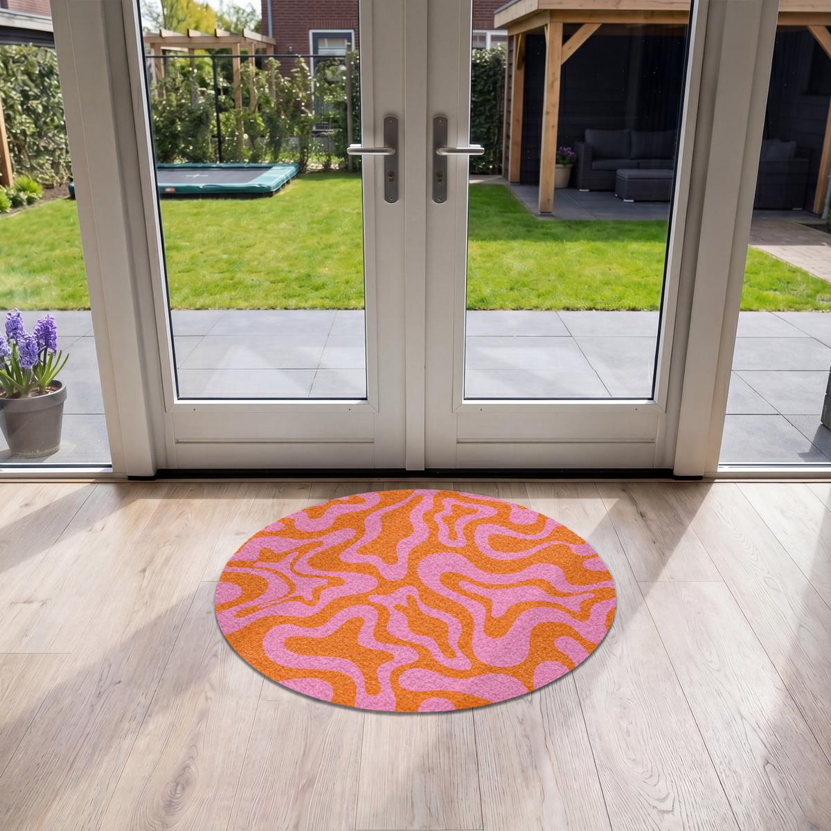 FUSSMATTE Muster - Rosa - Orange - Abstrakt - Modern Türmatte 90x90 cm - Pink, Kunststoff (90/0.4cm) - MuchoWow