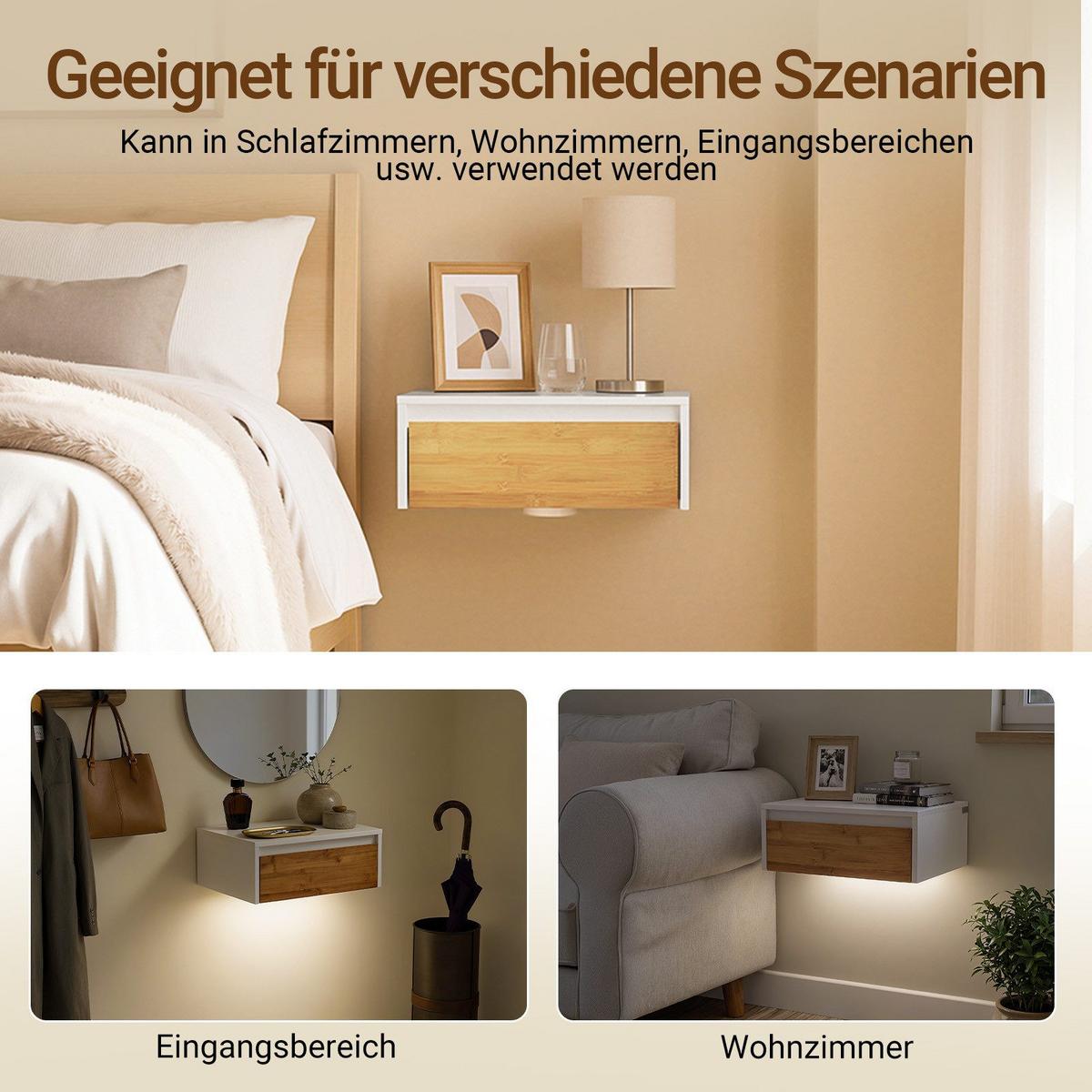 SCHWEBENDER-NACHTTISCH mit Schublade, Wandregal 40x29,8x15,6cm - Weiß/Naturfarben, Holzwerkstoff (40/11/30cm) - SoBuy