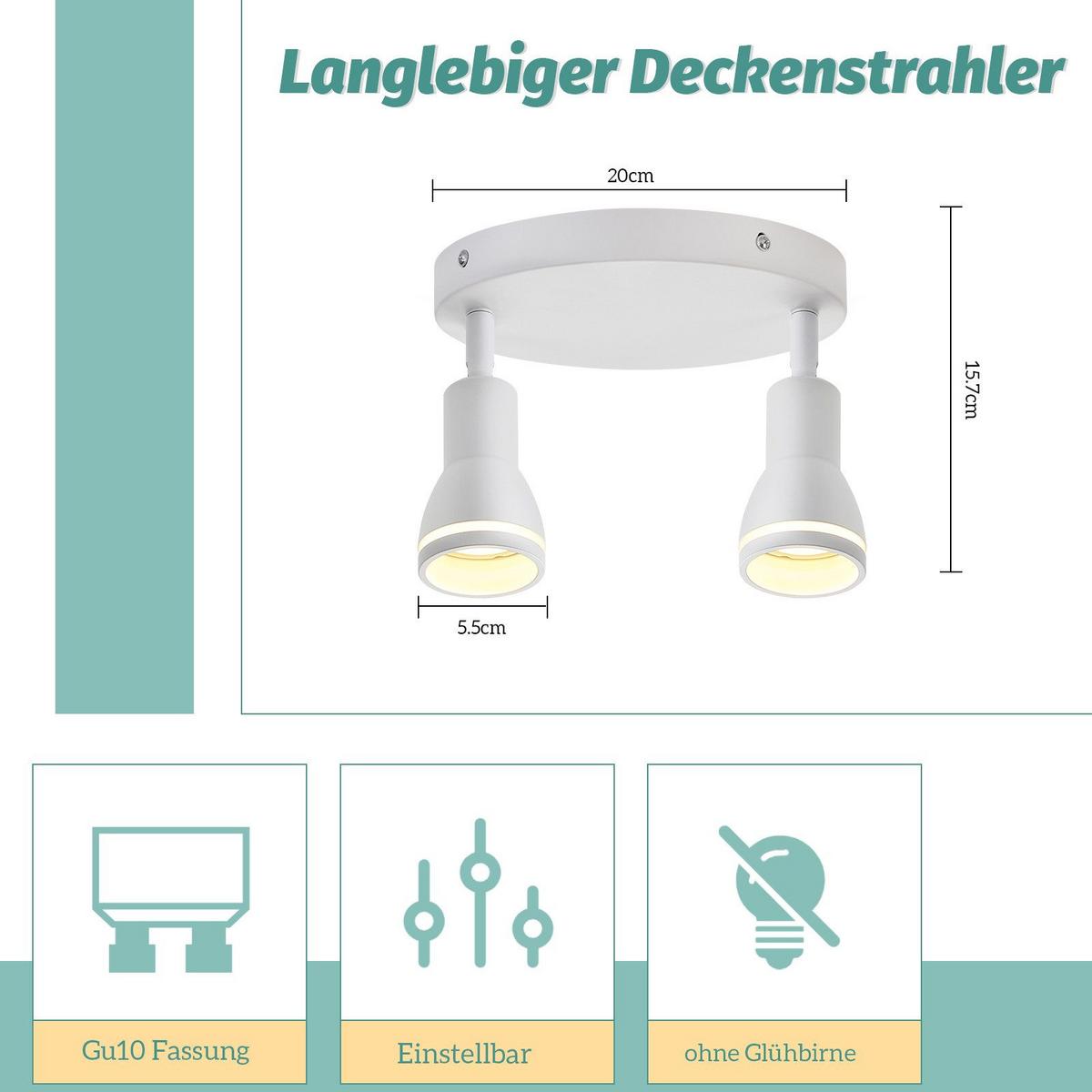 DECKENSTRAHLER Hertz 2-flammig 20/20/16 cm - Weiß, Metall (20/20/16cm) - Nettlife