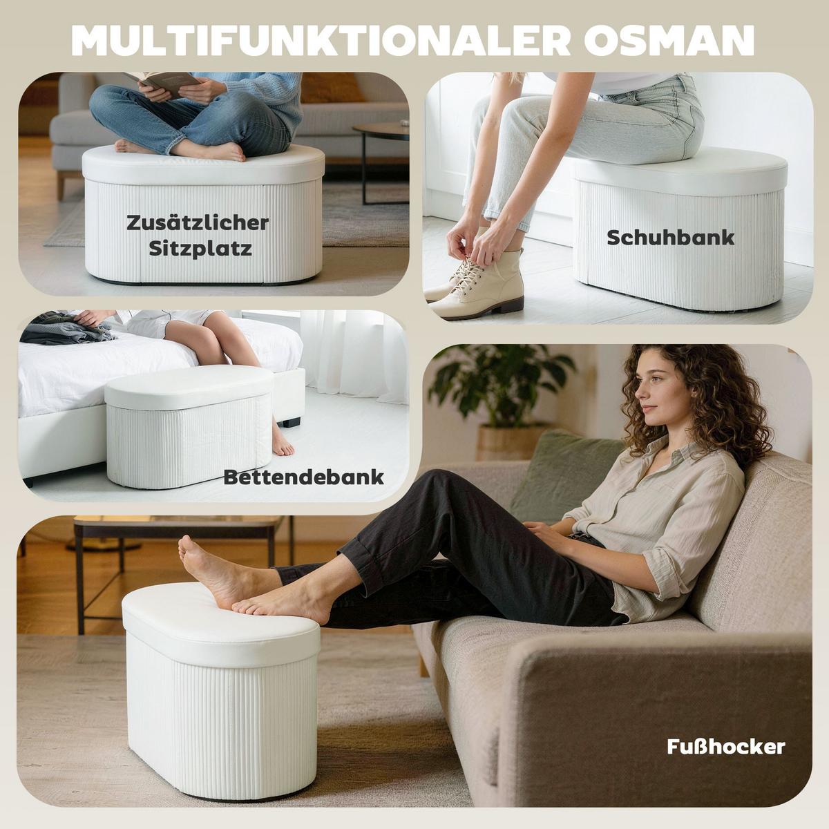 SITZBANK mit Stauraum Weiß 76/38/35 cm - Creme, Textil (38/35/76cm) - HOMCOM
