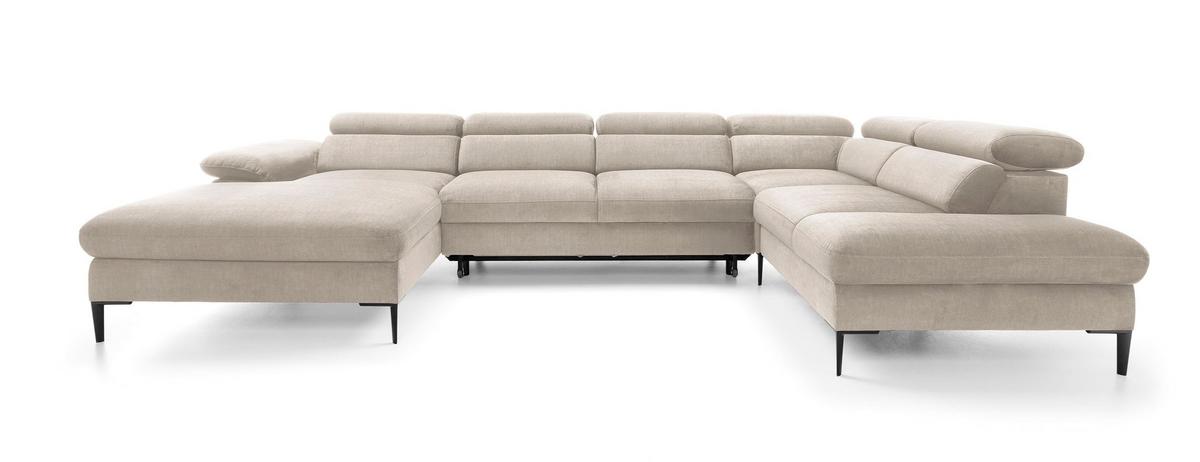 WOHNLANDSCHAFT MESTO Creme Velours-Stoff mit Schlaffunktion - Creme, Holz (353/94/182cm) - MASSENO