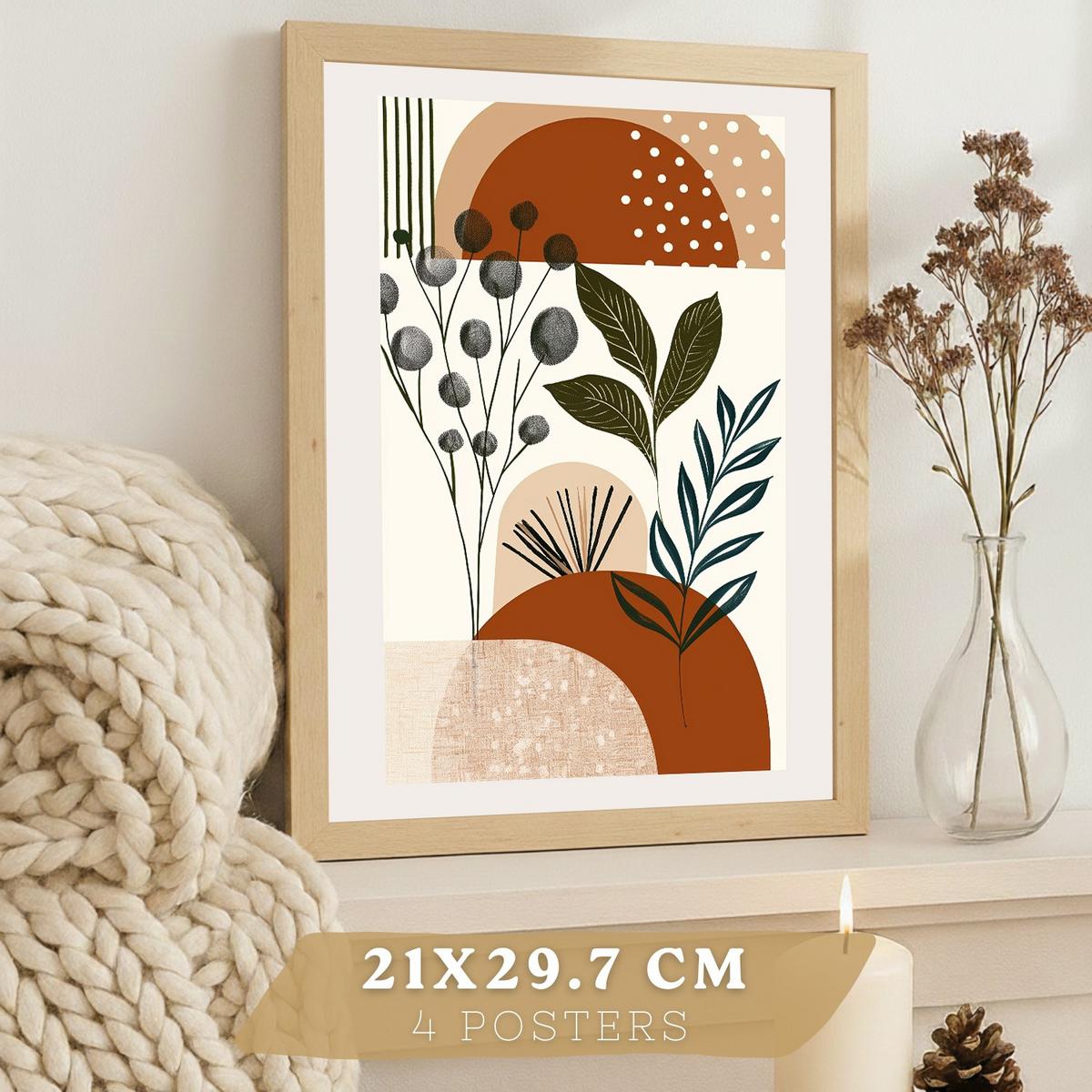 POSTER 4er Kunstdruck-Set Wandbilder Botanisch Abstrakt modern Wohnzimmer Deko, Schlafzimmer, Küche, Badezimmer Rahmenlos A4 - Klar, Papier (29.7/1/21cm) - Nacnic