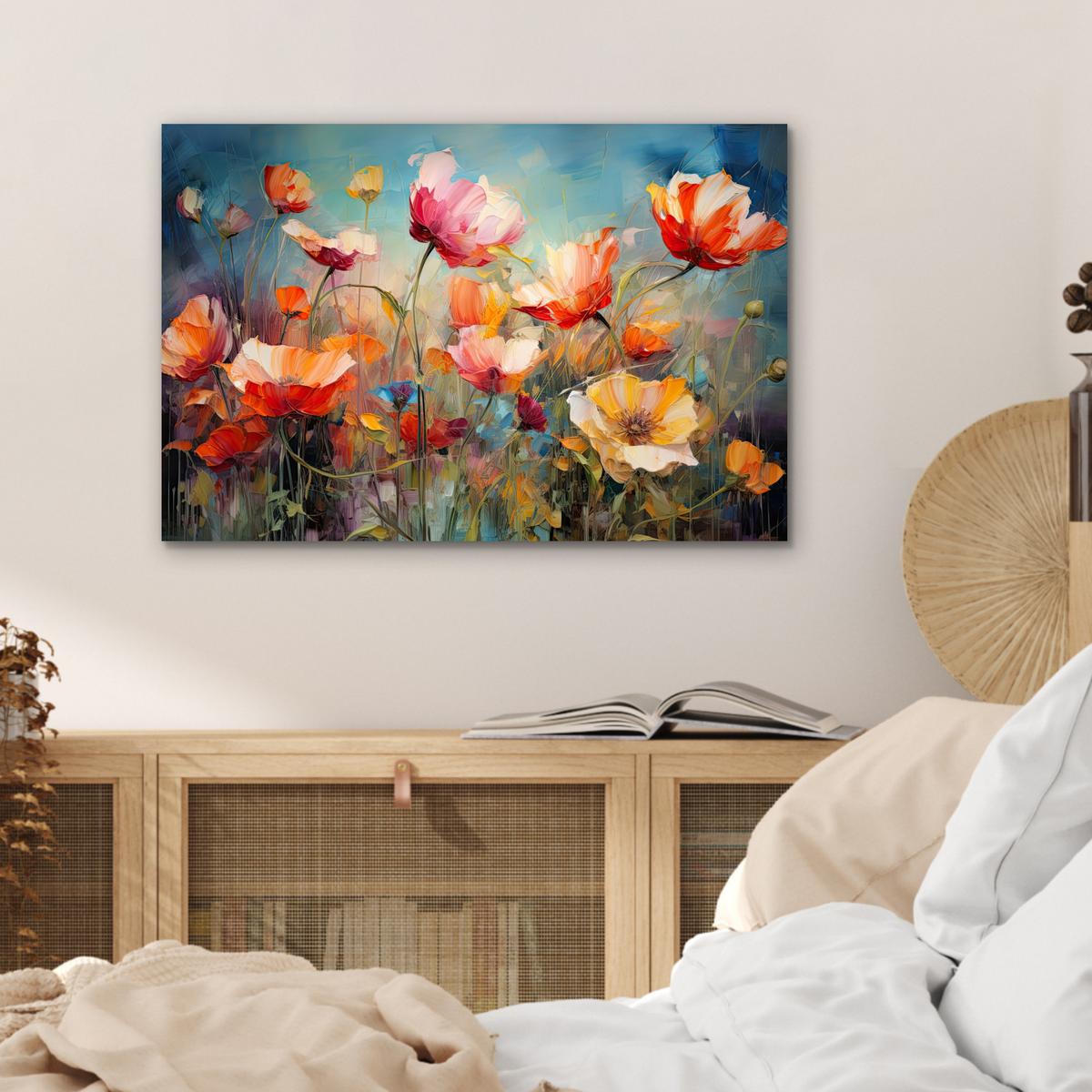 METALLBILD Blumen - Aquarell - Kunst - Botanisch - Natur Wandbild 60x40 cm - Orange, Metall (60/40cm) - MuchoWow