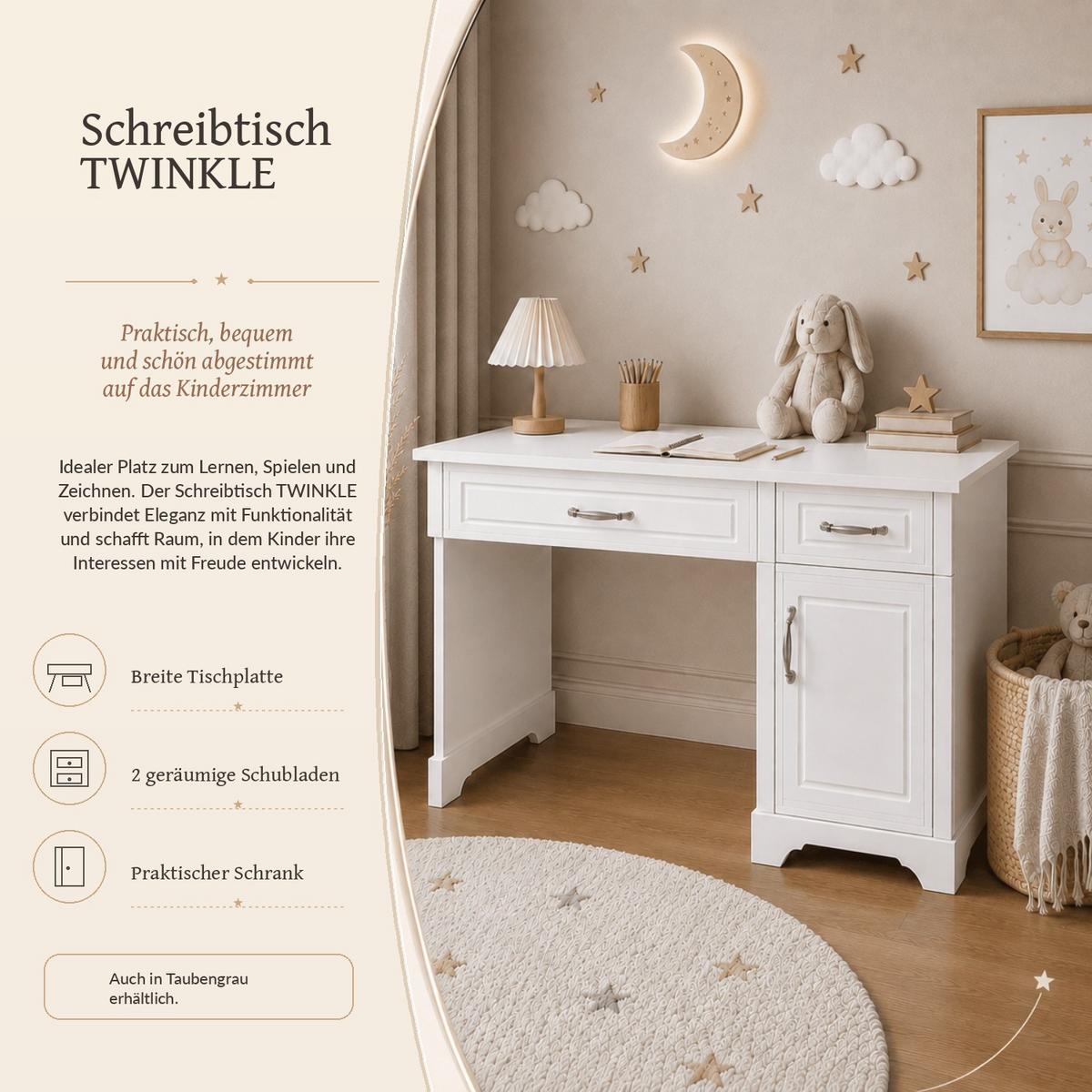 CHILDREN' desk TWINKLE für das Kinderzimmer Weiß matt - Weiß, Holzwerkstoff (122/76/60cm) - Lookway