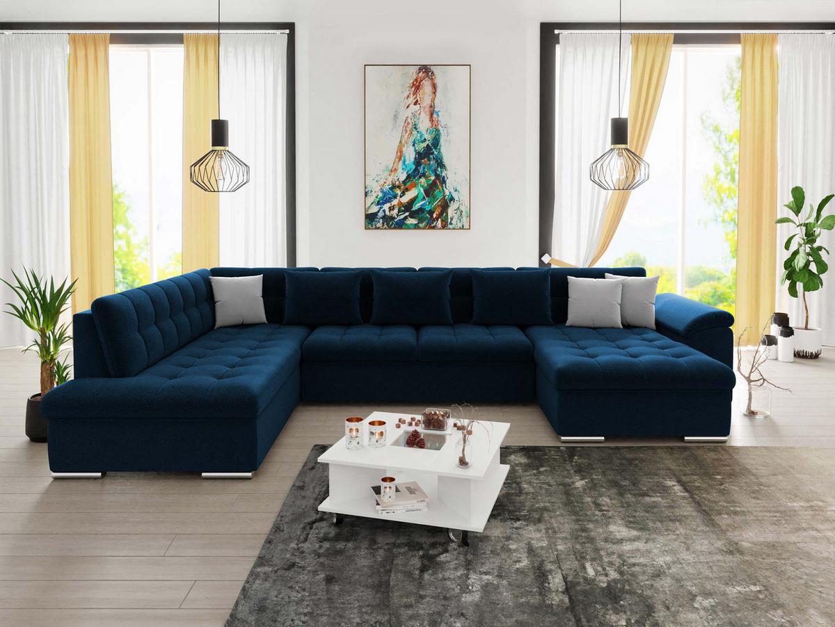 WOHNLANDSCHAFT Niko Bis, Seite: Rechts - Dunkelblau, Holz/Textil (348/76/205cm) - MIRJAN24
