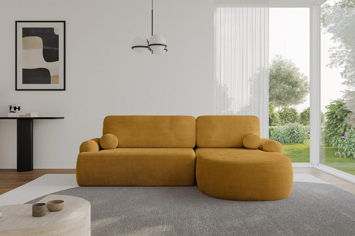 ECKSOFA mit Schlaffunktion und Bettkasten LIRA-L - 264x172x89 Senfgelb - Sandfarben, Holzwerkstoff/Textil (172/264cm) - ALTDECOR