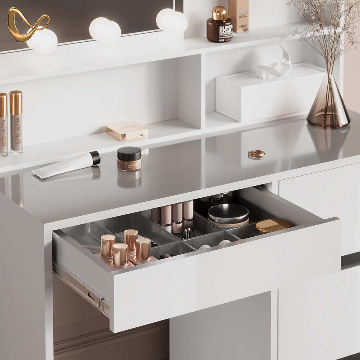 SCHMINKTISCH Imola Weiß 90 cm mit Hocker - Weiß, Holzwerkstoff (90/75/40cm) - Livinity®