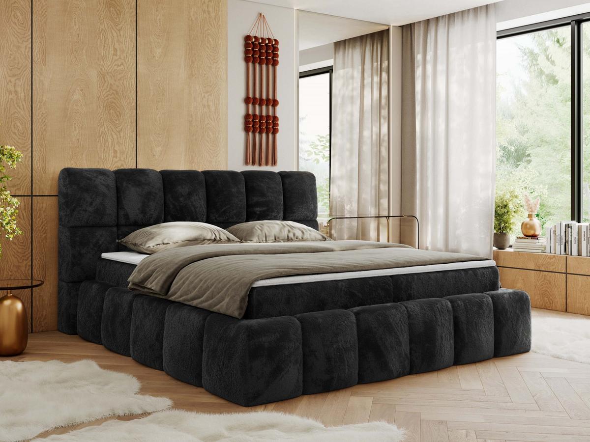 BOXBETT NIRA 120/200 - Dunkelgrau Plüsch - H3 - Dunkelgrau, Holz/Textil (120/200cm) - MKS